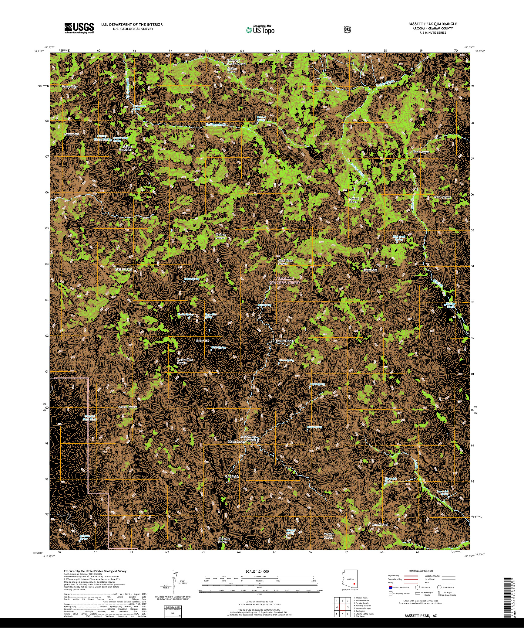 USGS US TOPO 7.5-MINUTE MAP FOR BASSETT PEAK, AZ 2018