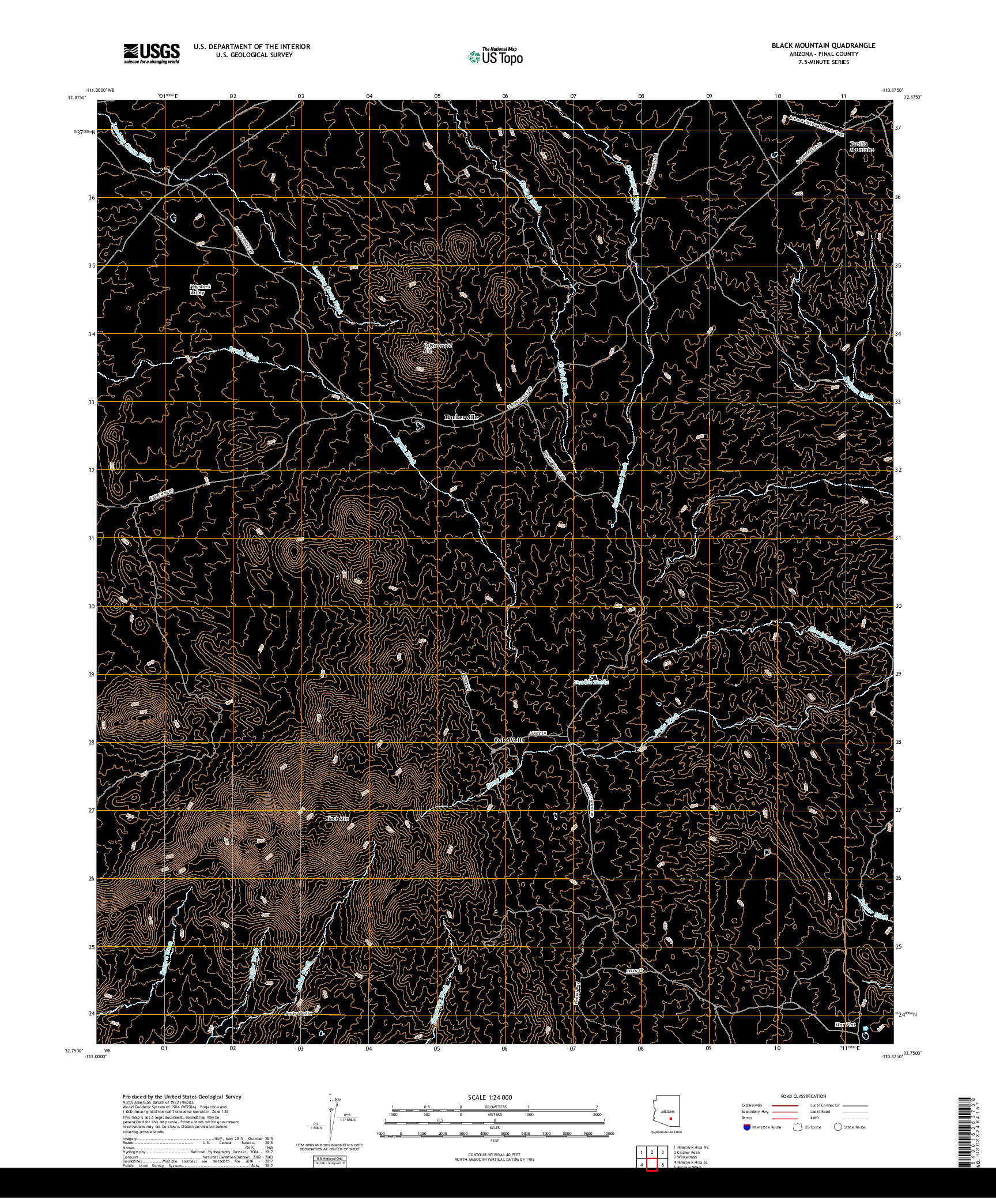 USGS US TOPO 7.5-MINUTE MAP FOR BLACK MOUNTAIN, AZ 2018