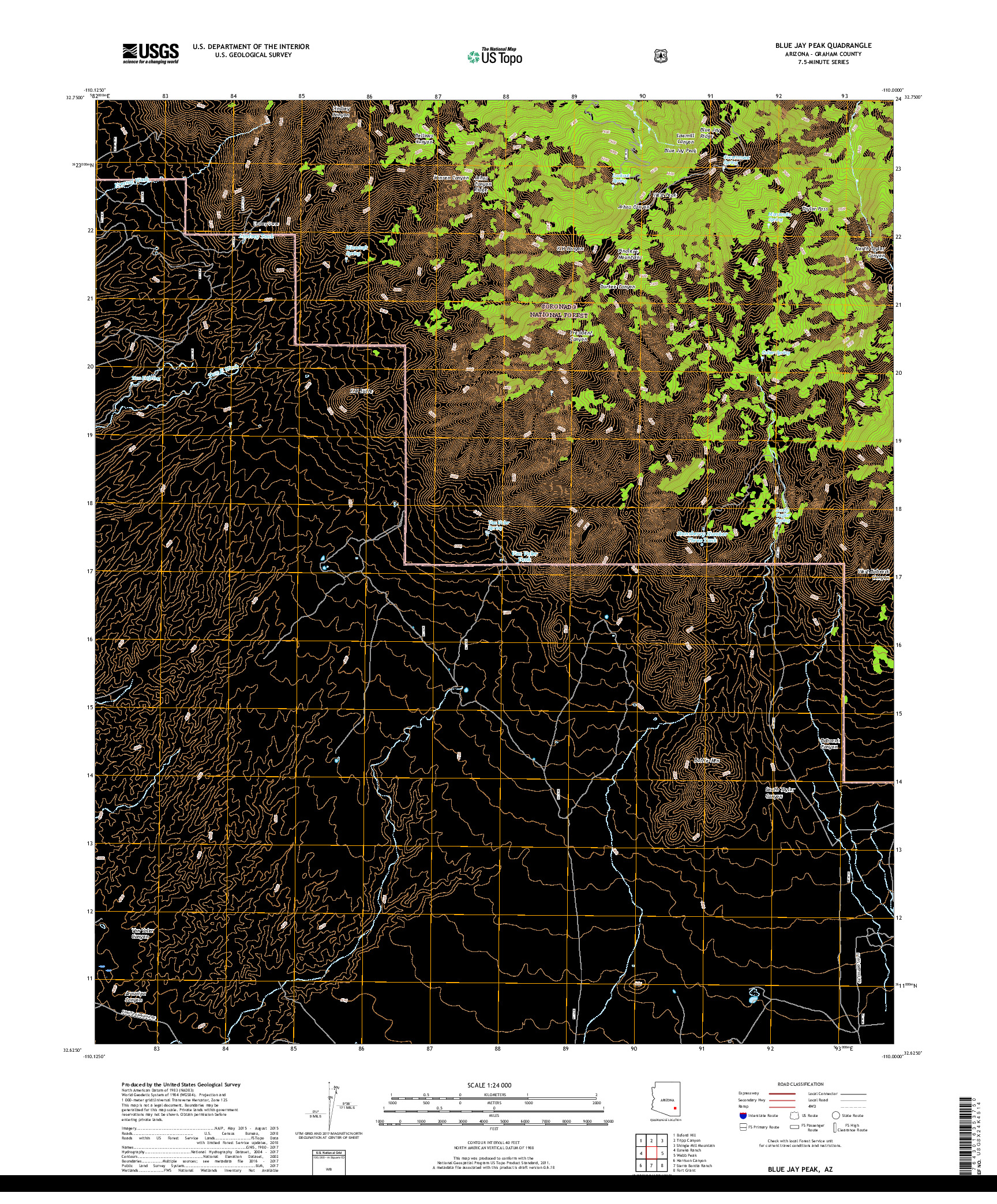 USGS US TOPO 7.5-MINUTE MAP FOR BLUE JAY PEAK, AZ 2018