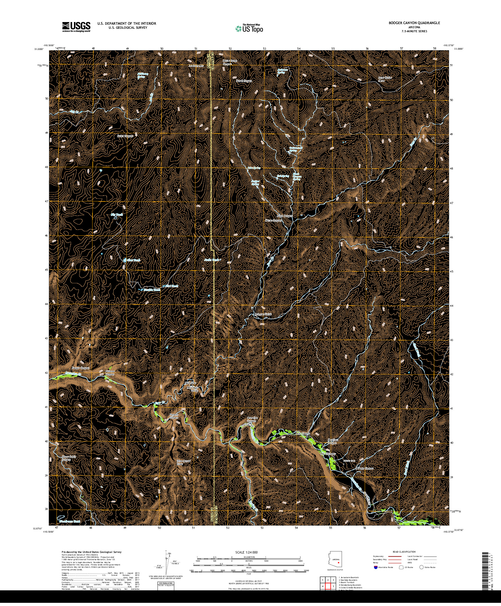 USGS US TOPO 7.5-MINUTE MAP FOR BOOGER CANYON, AZ 2018
