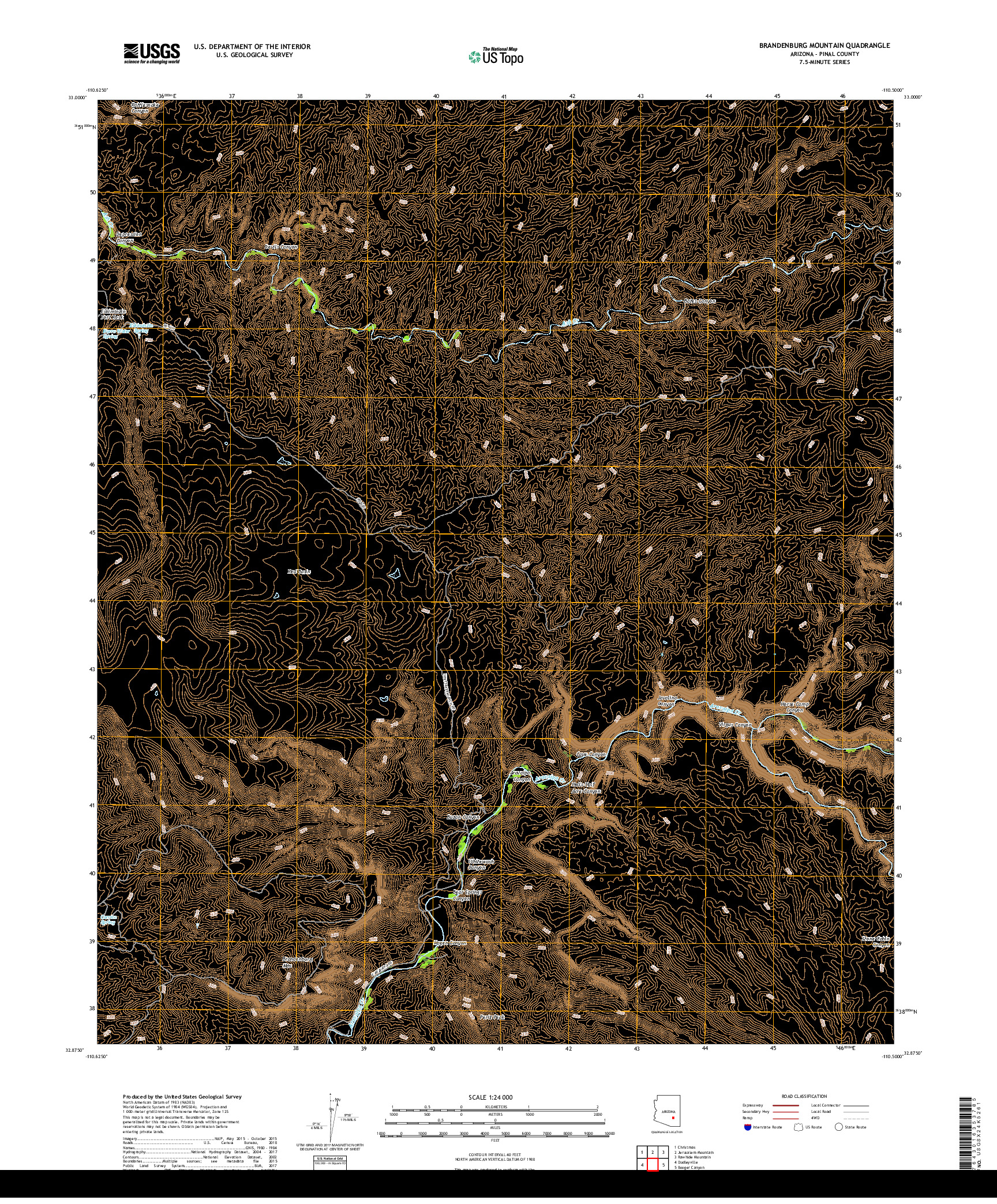 USGS US TOPO 7.5-MINUTE MAP FOR BRANDENBURG MOUNTAIN, AZ 2018