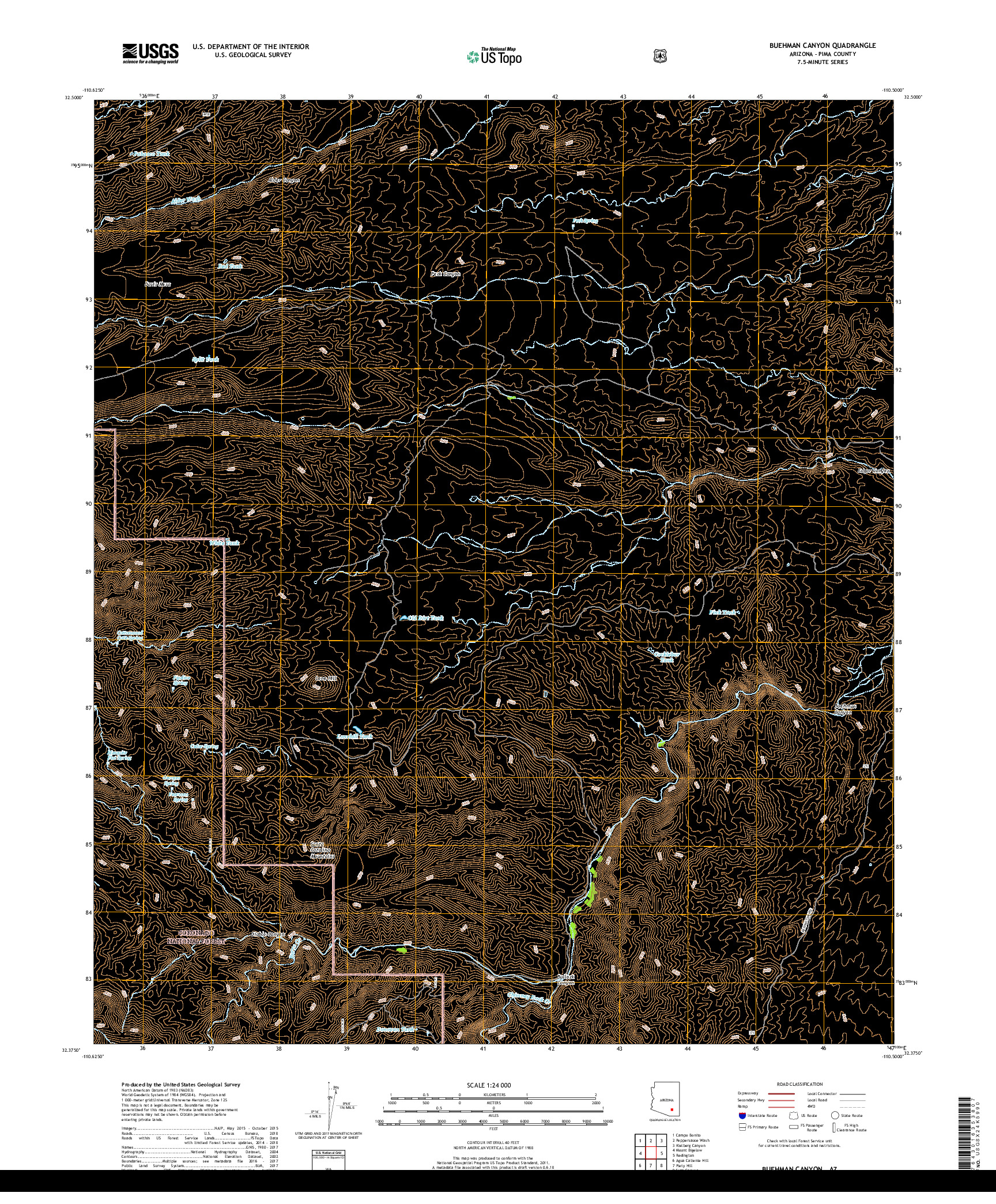 USGS US TOPO 7.5-MINUTE MAP FOR BUEHMAN CANYON, AZ 2018