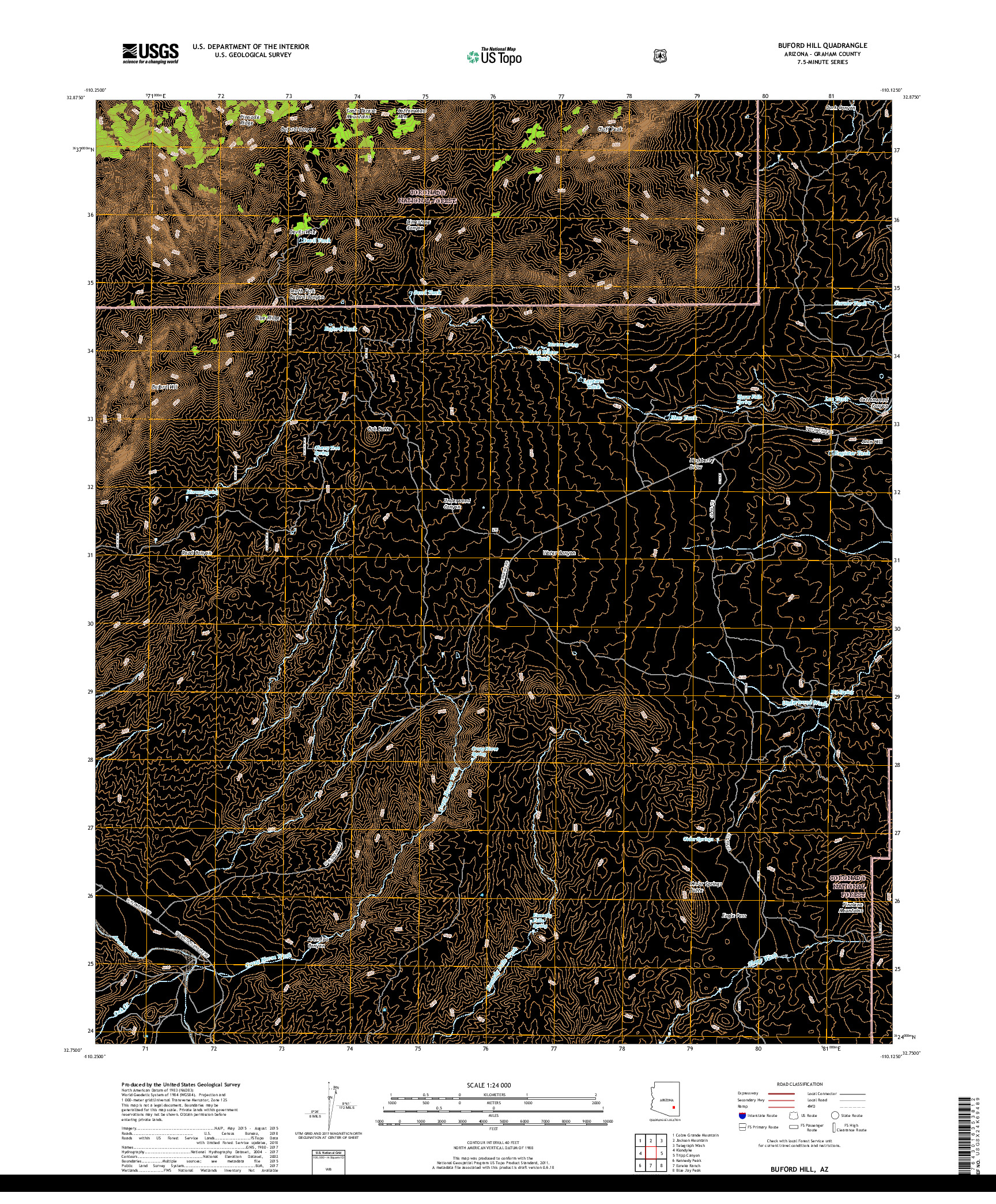 USGS US TOPO 7.5-MINUTE MAP FOR BUFORD HILL, AZ 2018