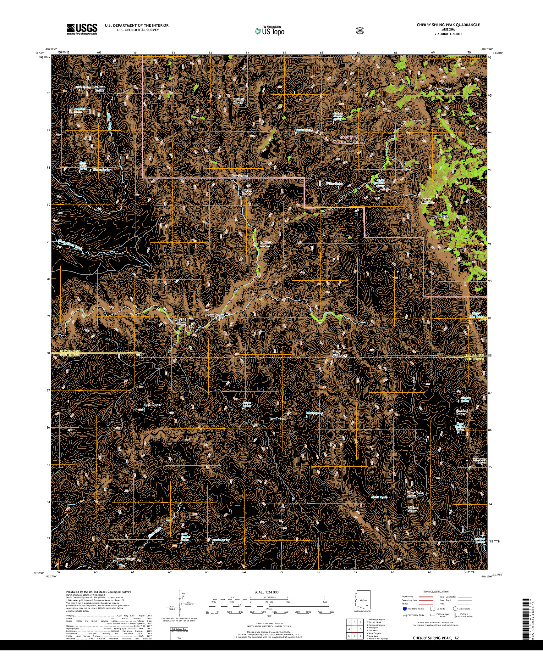 USGS US TOPO 7.5-MINUTE MAP FOR CHERRY SPRING PEAK, AZ 2018