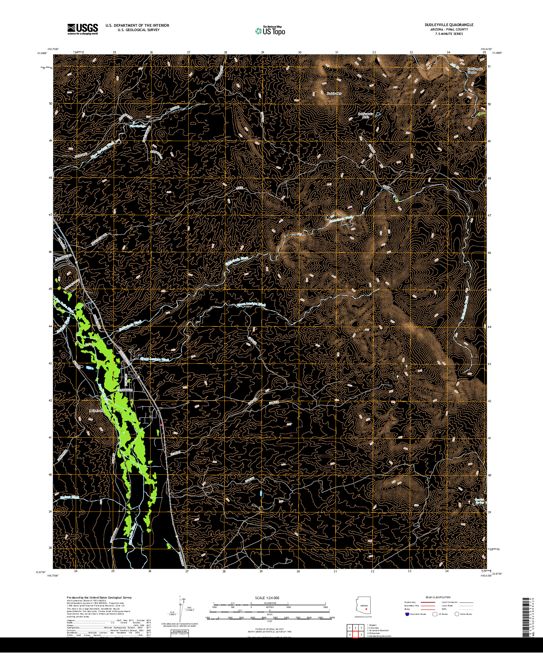 USGS US TOPO 7.5-MINUTE MAP FOR DUDLEYVILLE, AZ 2018