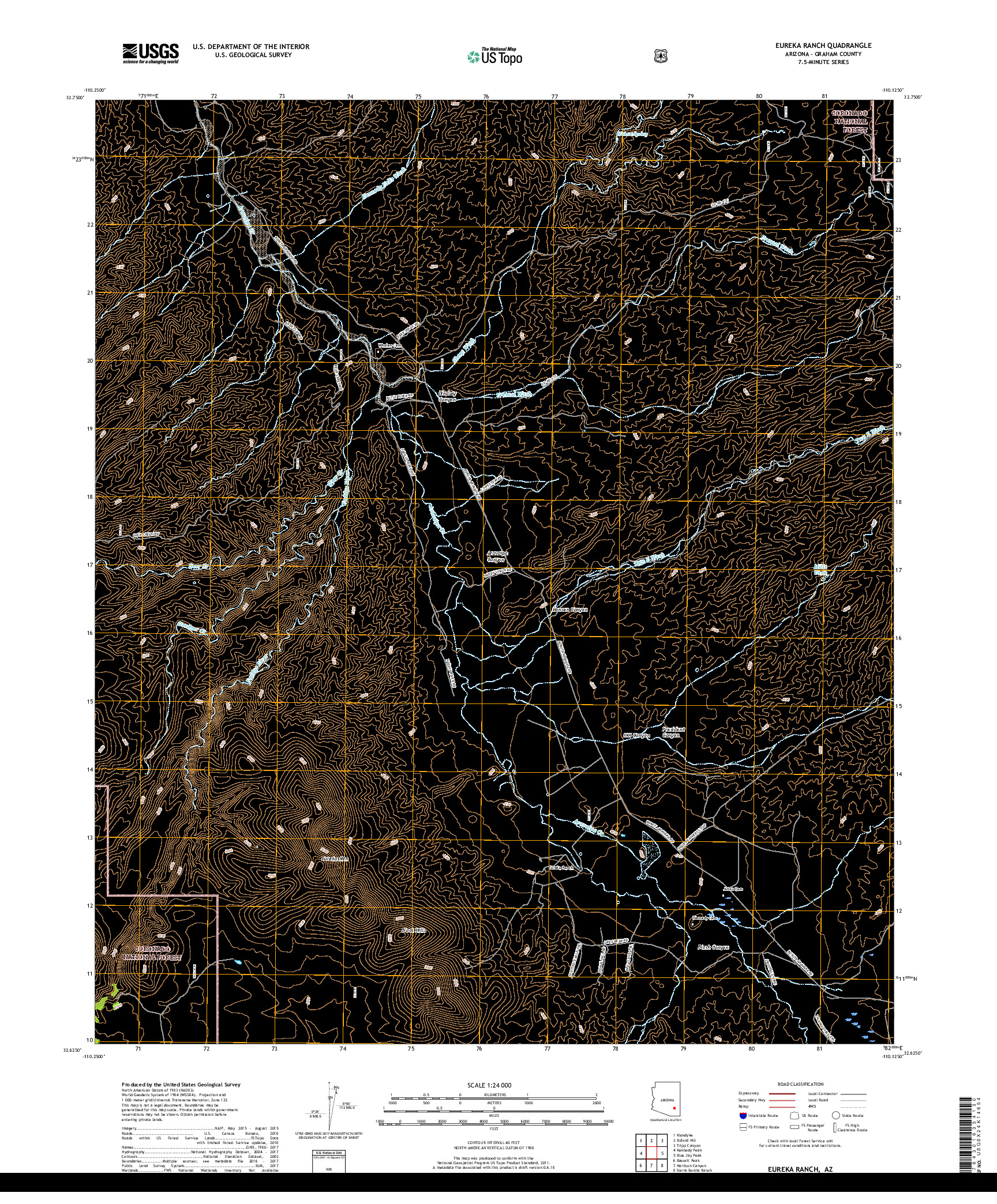 USGS US TOPO 7.5-MINUTE MAP FOR EUREKA RANCH, AZ 2018