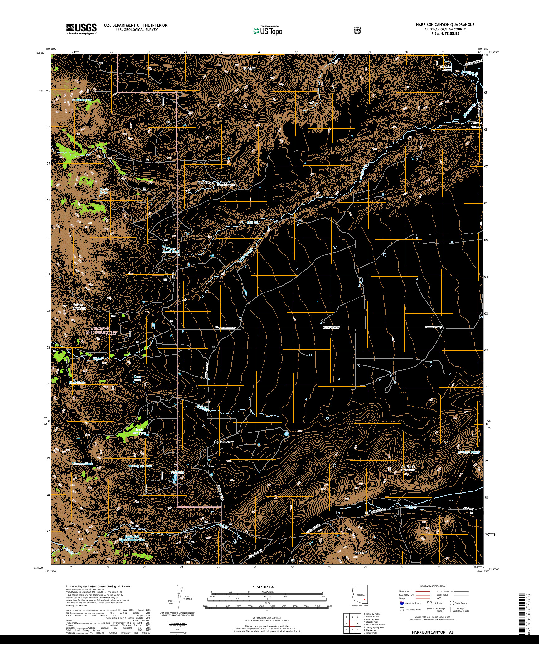 USGS US TOPO 7.5-MINUTE MAP FOR HARRISON CANYON, AZ 2018