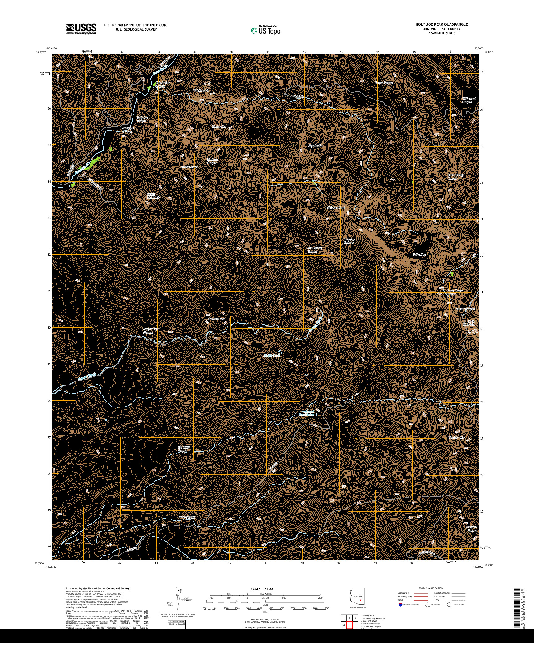 USGS US TOPO 7.5-MINUTE MAP FOR HOLY JOE PEAK, AZ 2018