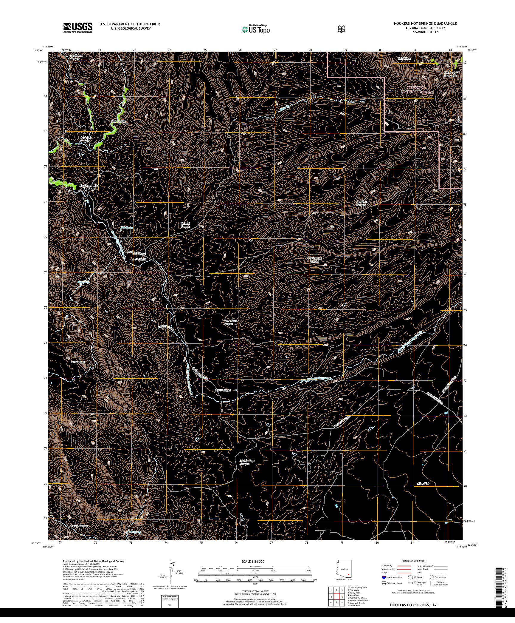 USGS US TOPO 7.5-MINUTE MAP FOR HOOKERS HOT SPRINGS, AZ 2018