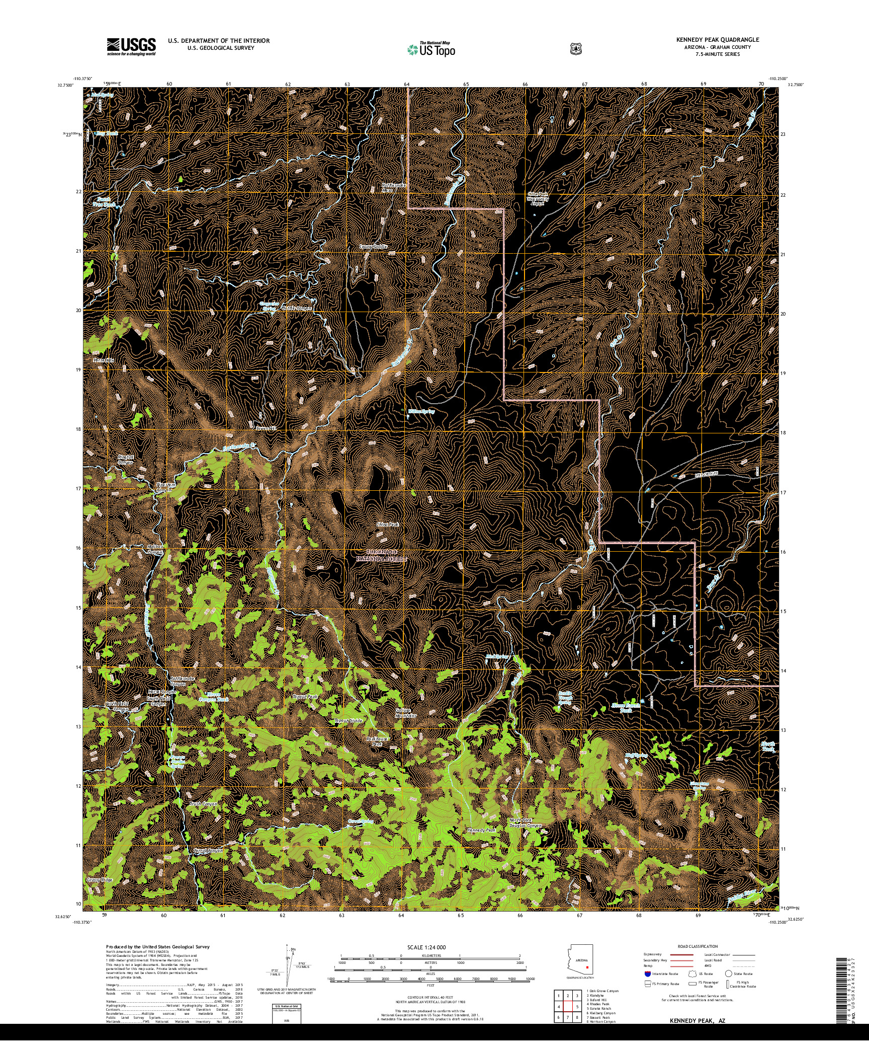 USGS US TOPO 7.5-MINUTE MAP FOR KENNEDY PEAK, AZ 2018