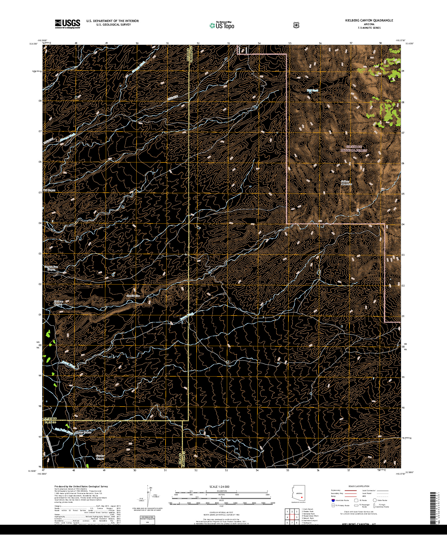 USGS US TOPO 7.5-MINUTE MAP FOR KIELBERG CANYON, AZ 2018