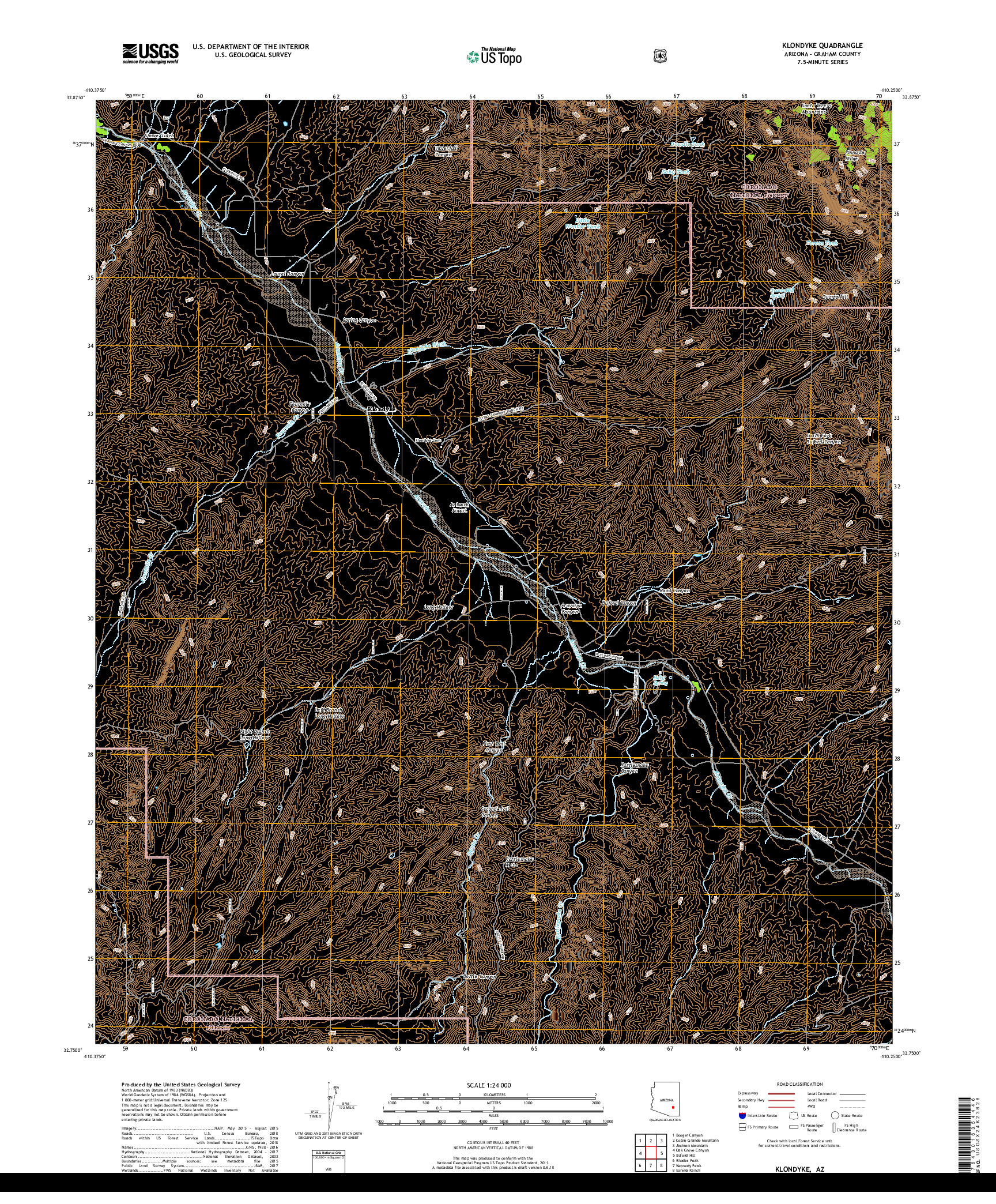 USGS US TOPO 7.5-MINUTE MAP FOR KLONDYKE, AZ 2018