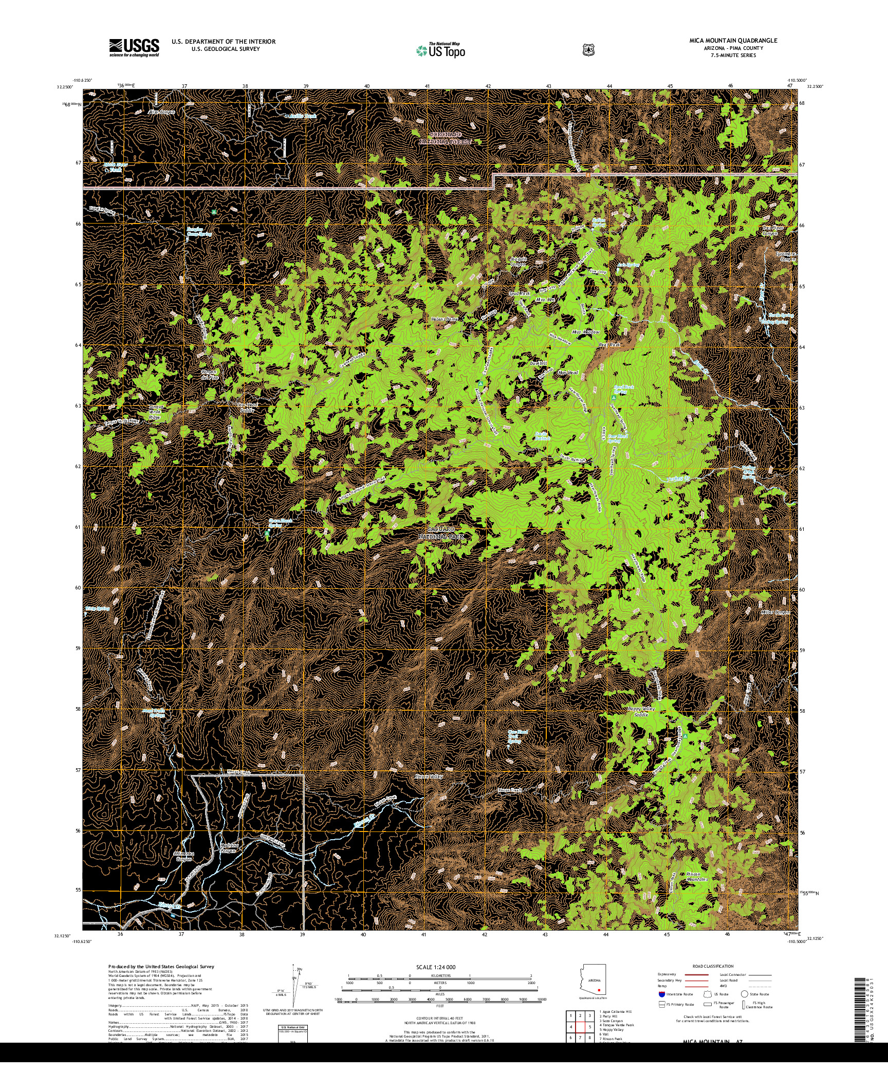 USGS US TOPO 7.5-MINUTE MAP FOR MICA MOUNTAIN, AZ 2018