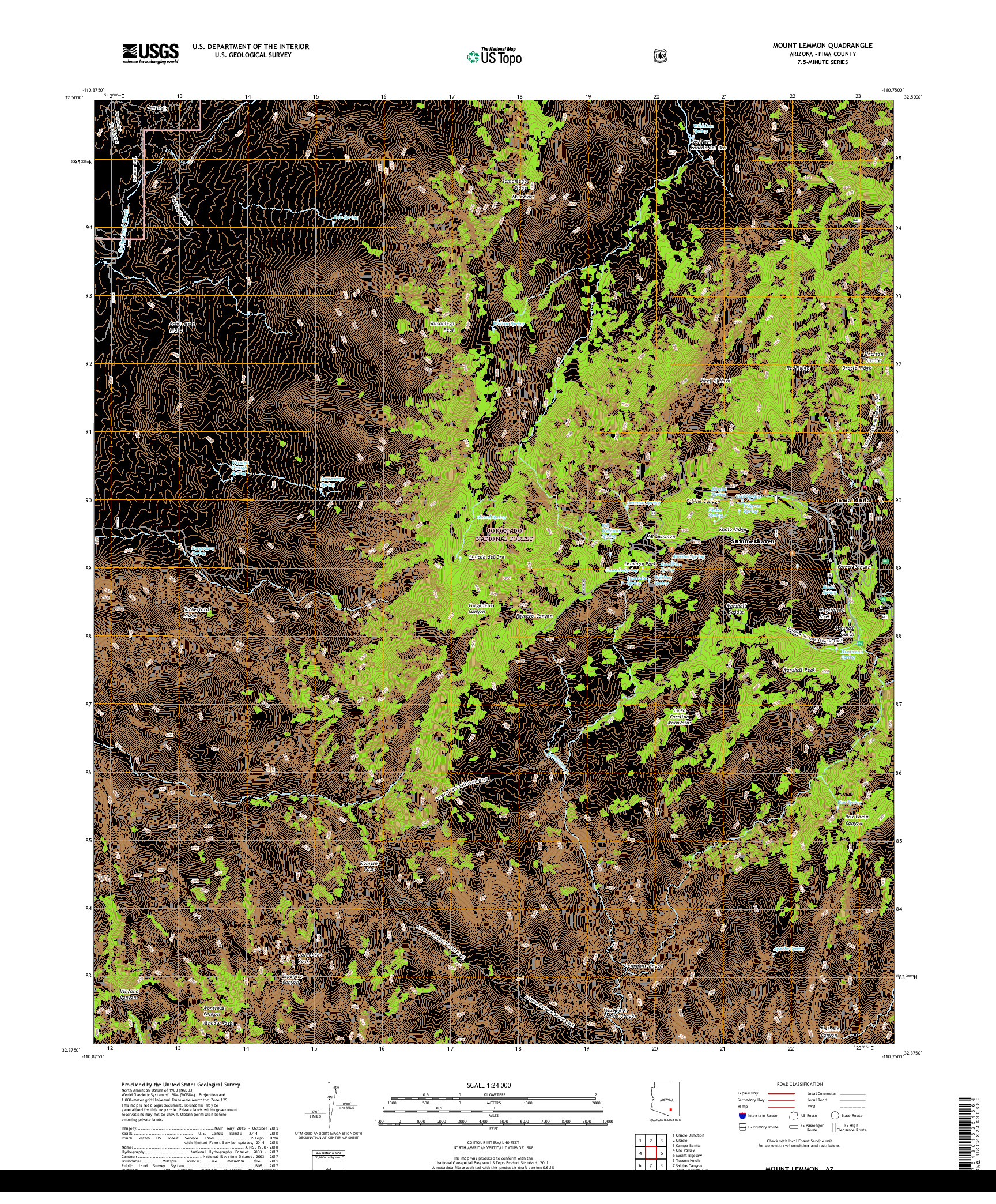 USGS US TOPO 7.5-MINUTE MAP FOR MOUNT LEMMON, AZ 2018