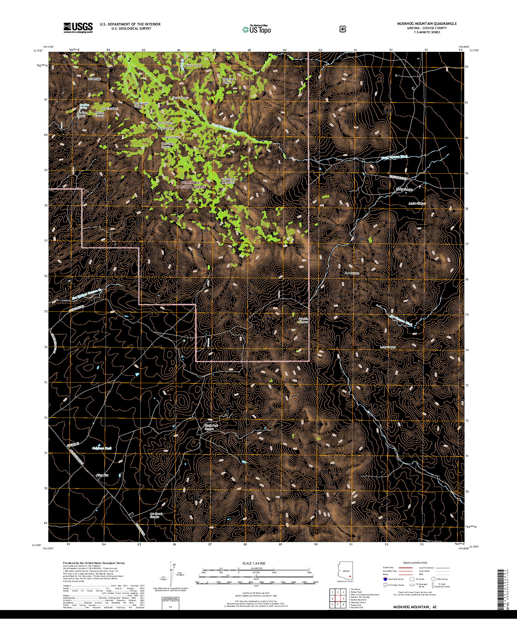 USGS US TOPO 7.5-MINUTE MAP FOR MUSKHOG MOUNTAIN, AZ 2018