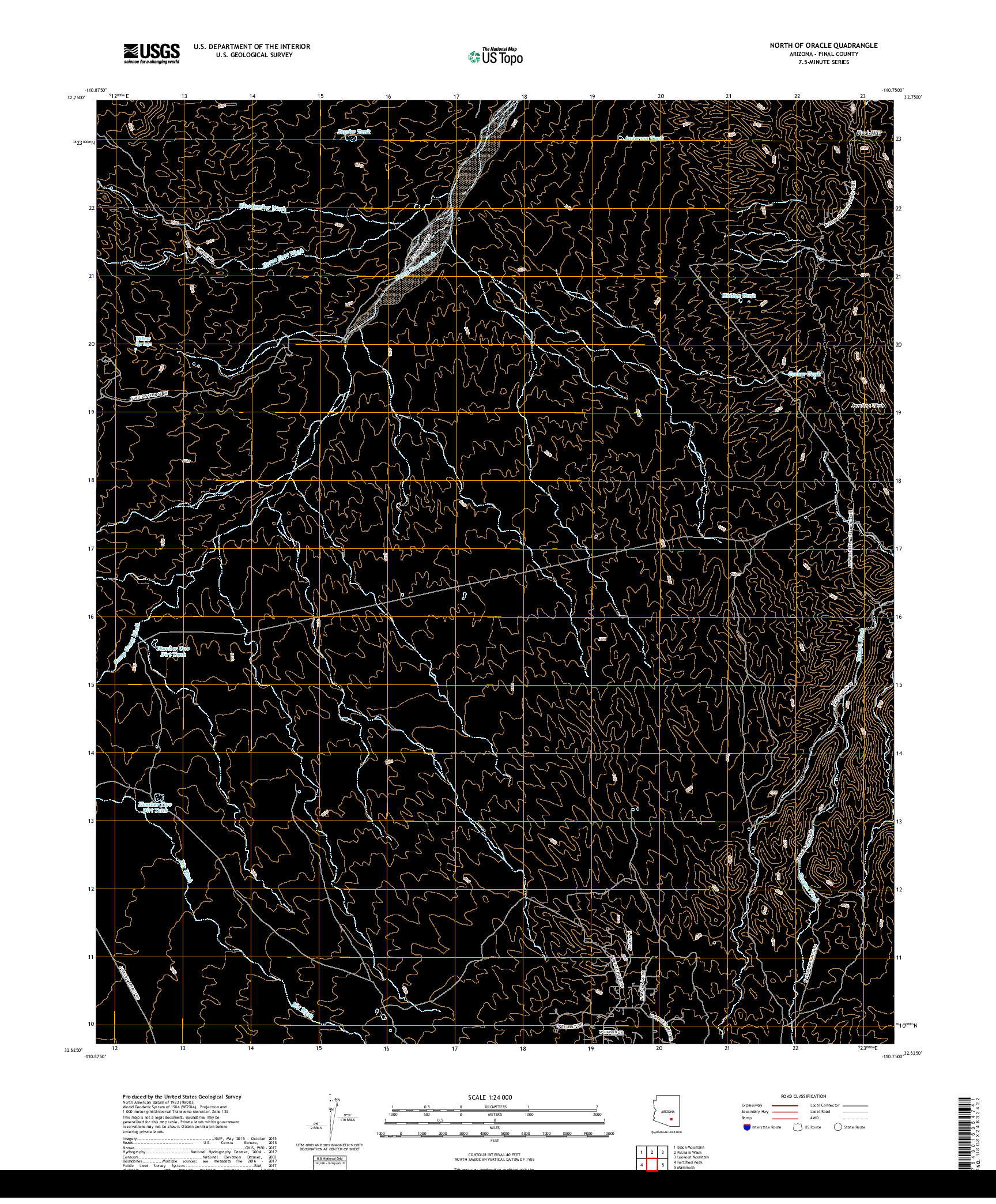 USGS US TOPO 7.5-MINUTE MAP FOR NORTH OF ORACLE, AZ 2018