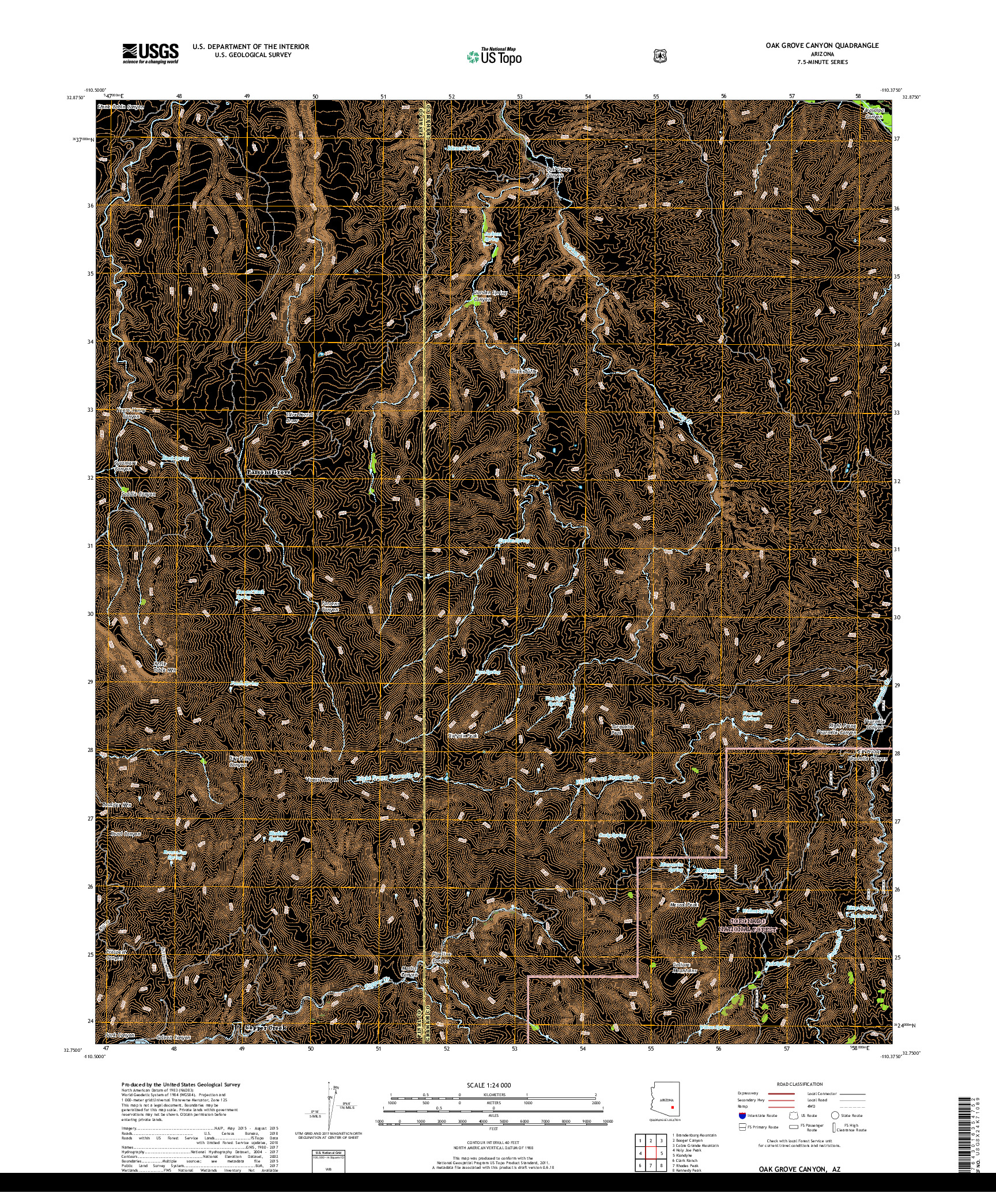 USGS US TOPO 7.5-MINUTE MAP FOR OAK GROVE CANYON, AZ 2018