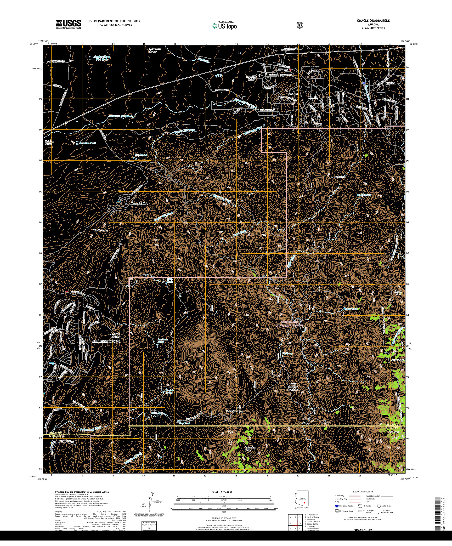 USGS US TOPO 7.5-MINUTE MAP FOR ORACLE, AZ 2018