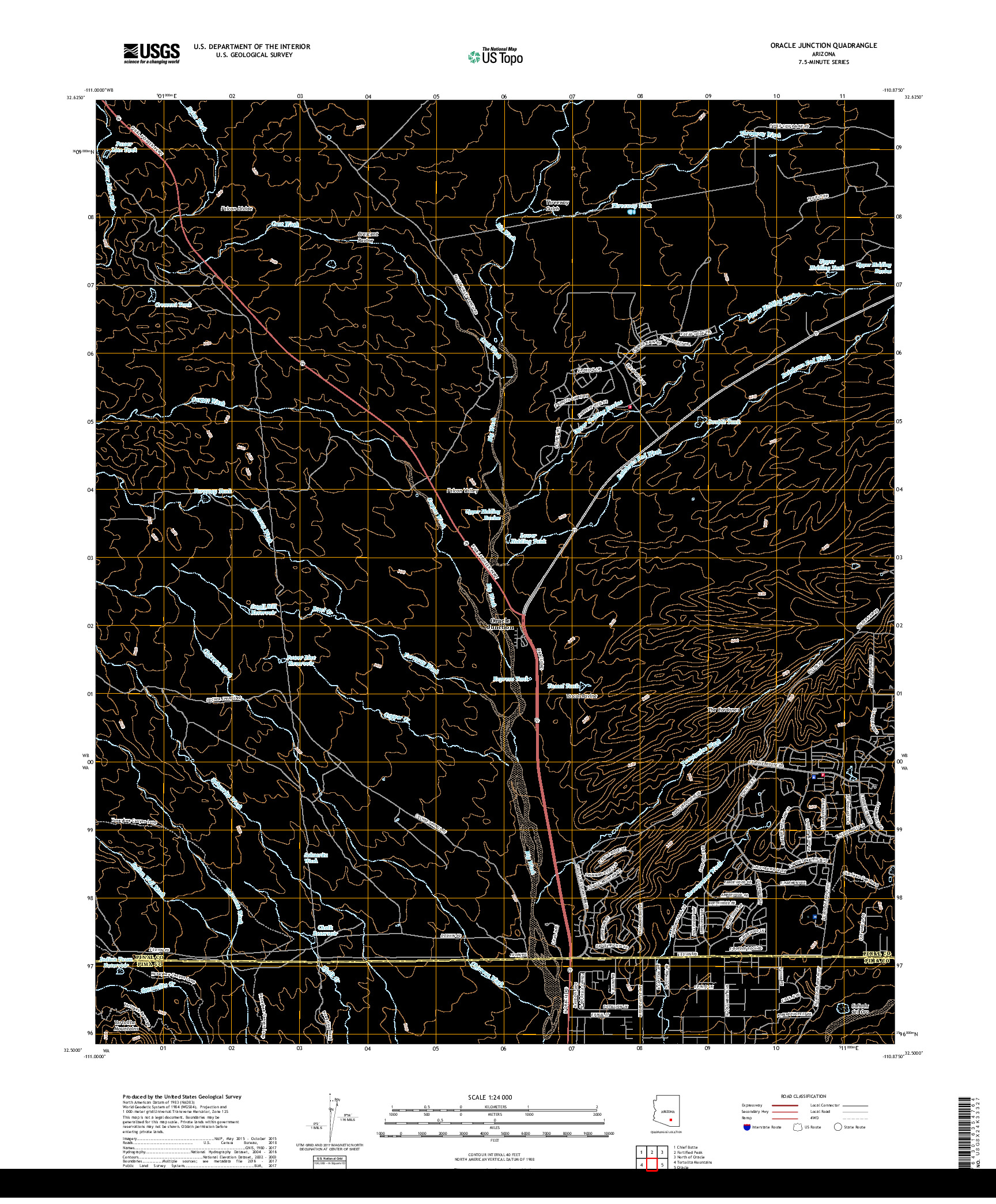 USGS US TOPO 7.5-MINUTE MAP FOR ORACLE JUNCTION, AZ 2018