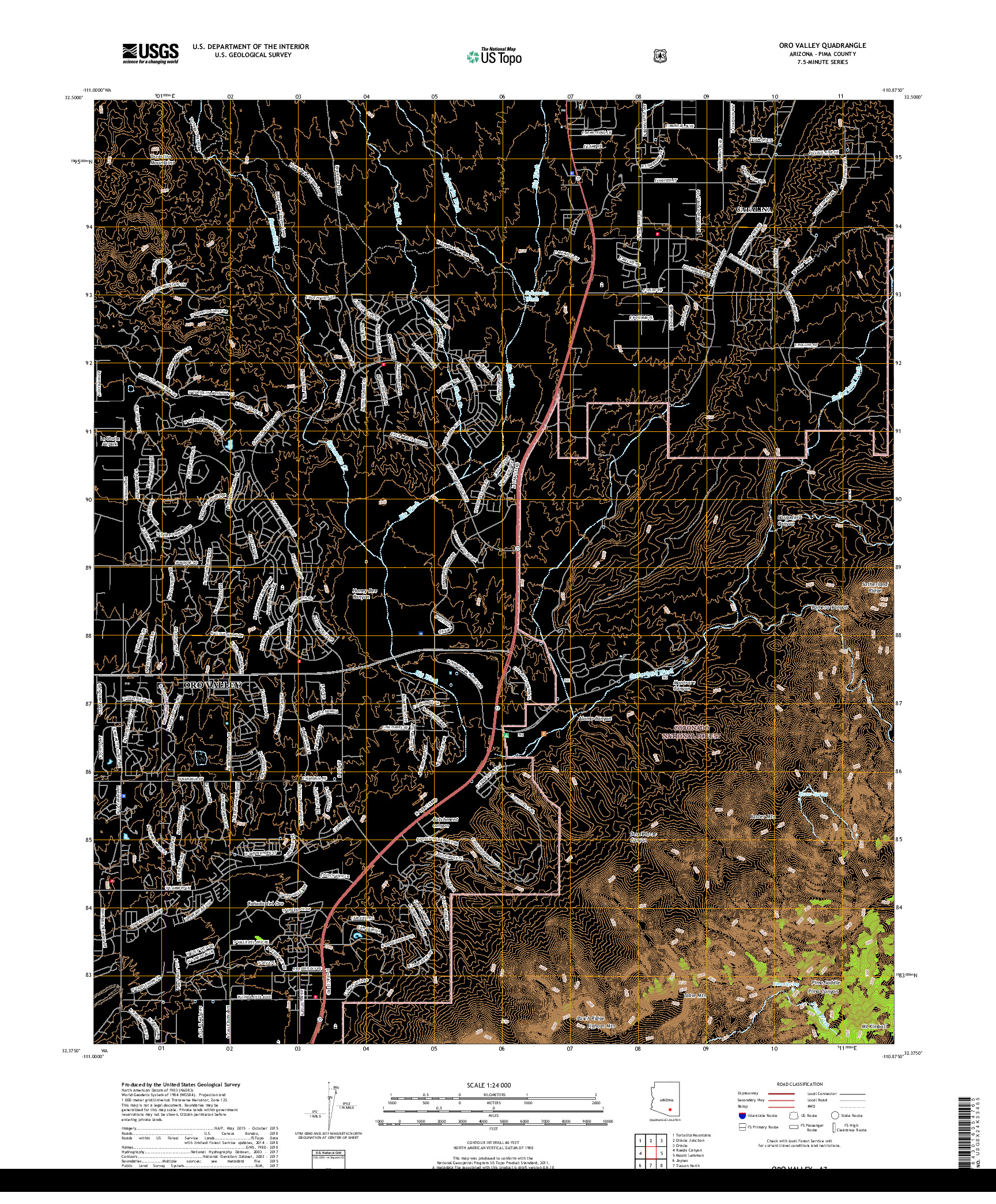 USGS US TOPO 7.5-MINUTE MAP FOR ORO VALLEY, AZ 2018