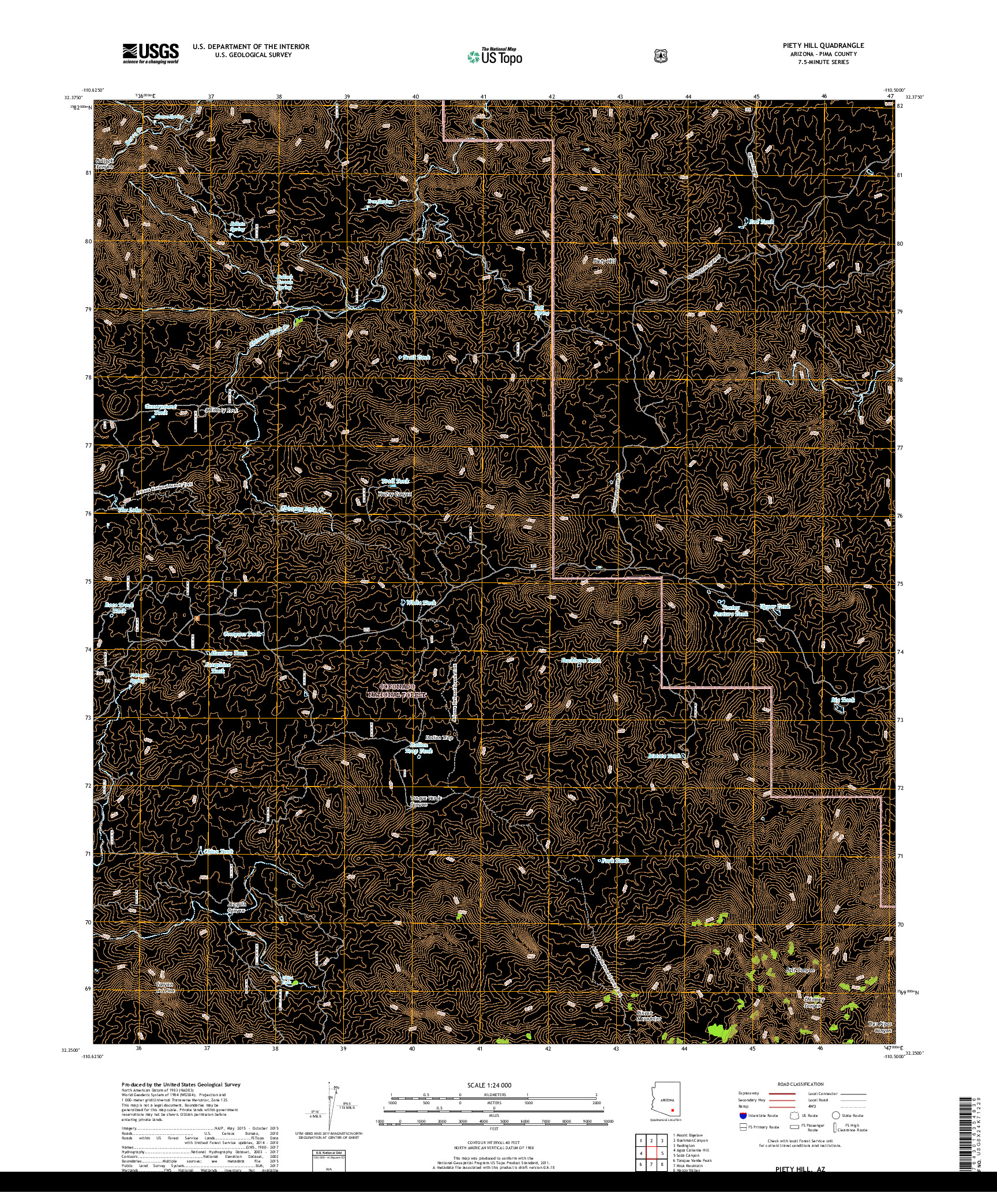 USGS US TOPO 7.5-MINUTE MAP FOR PIETY HILL, AZ 2018