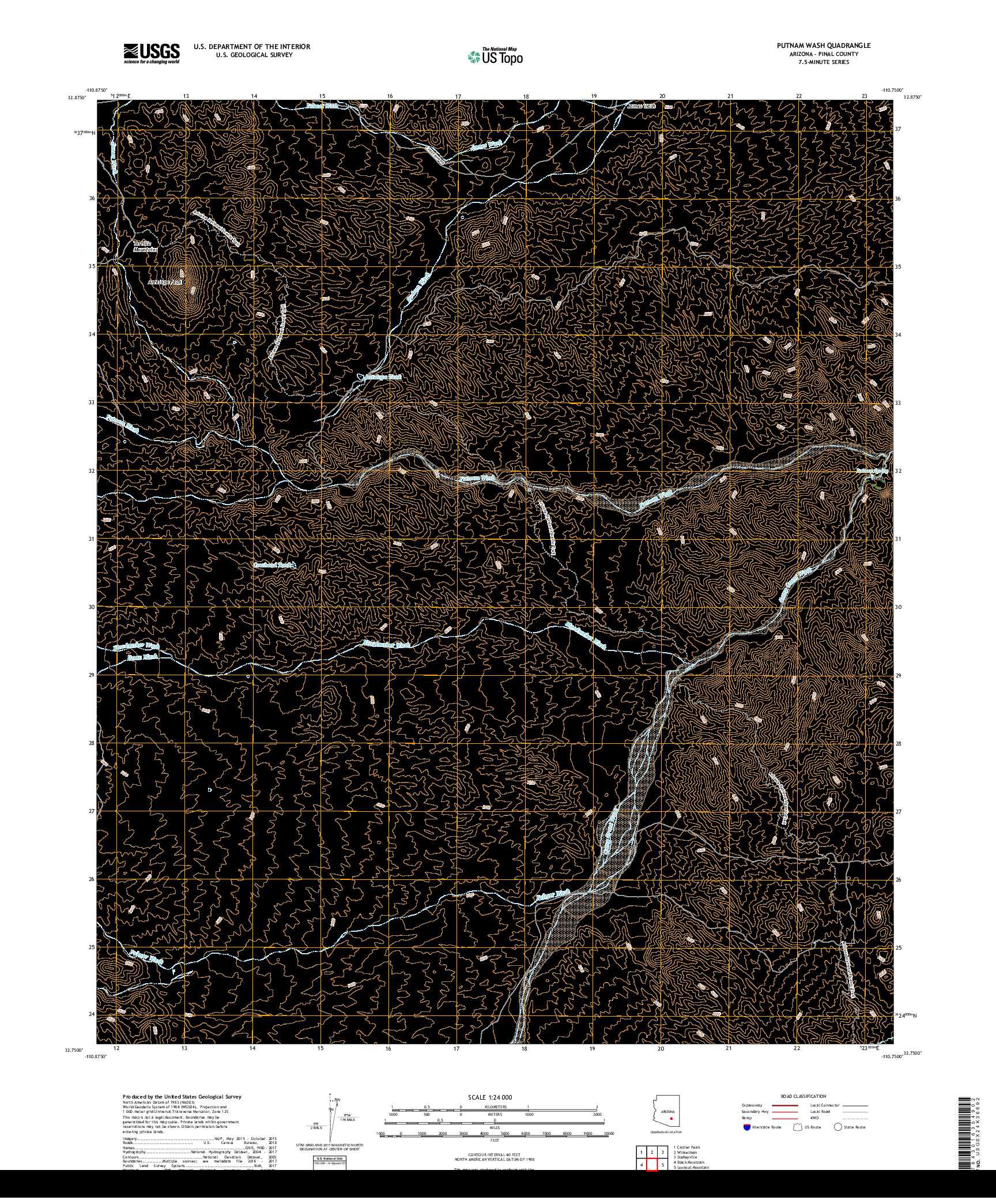 USGS US TOPO 7.5-MINUTE MAP FOR PUTNAM WASH, AZ 2018