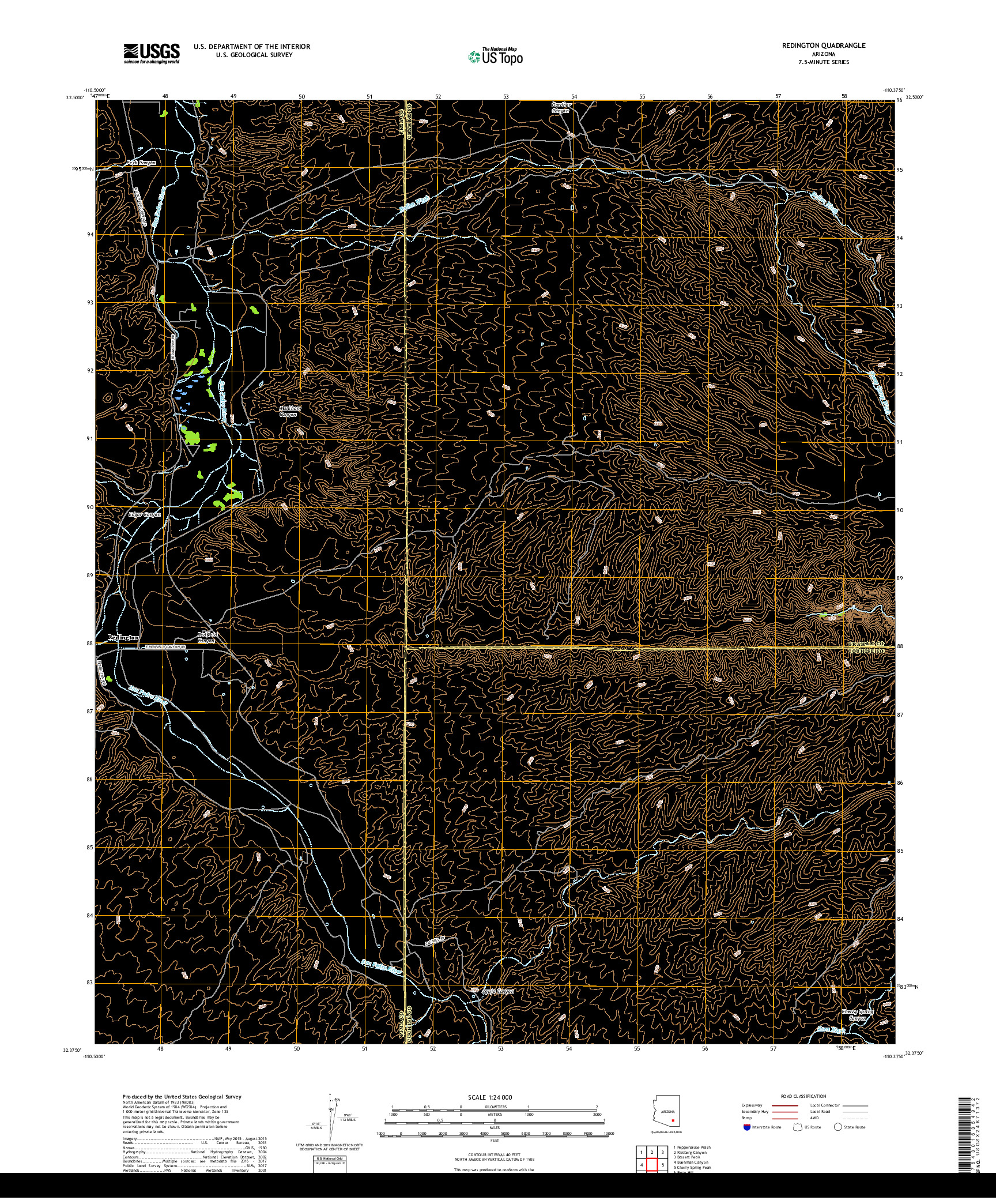 USGS US TOPO 7.5-MINUTE MAP FOR REDINGTON, AZ 2018