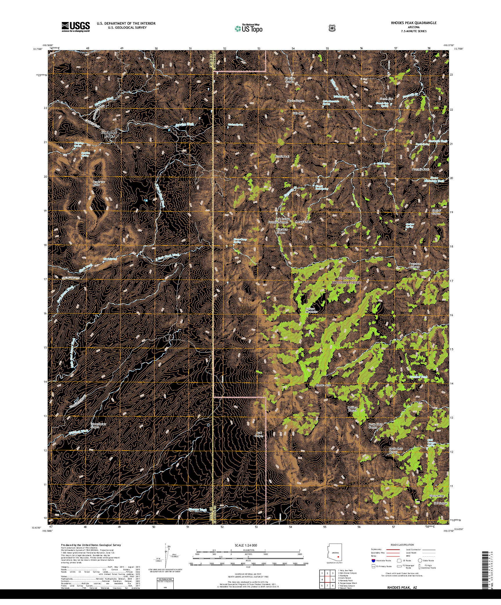 USGS US TOPO 7.5-MINUTE MAP FOR RHODES PEAK, AZ 2018
