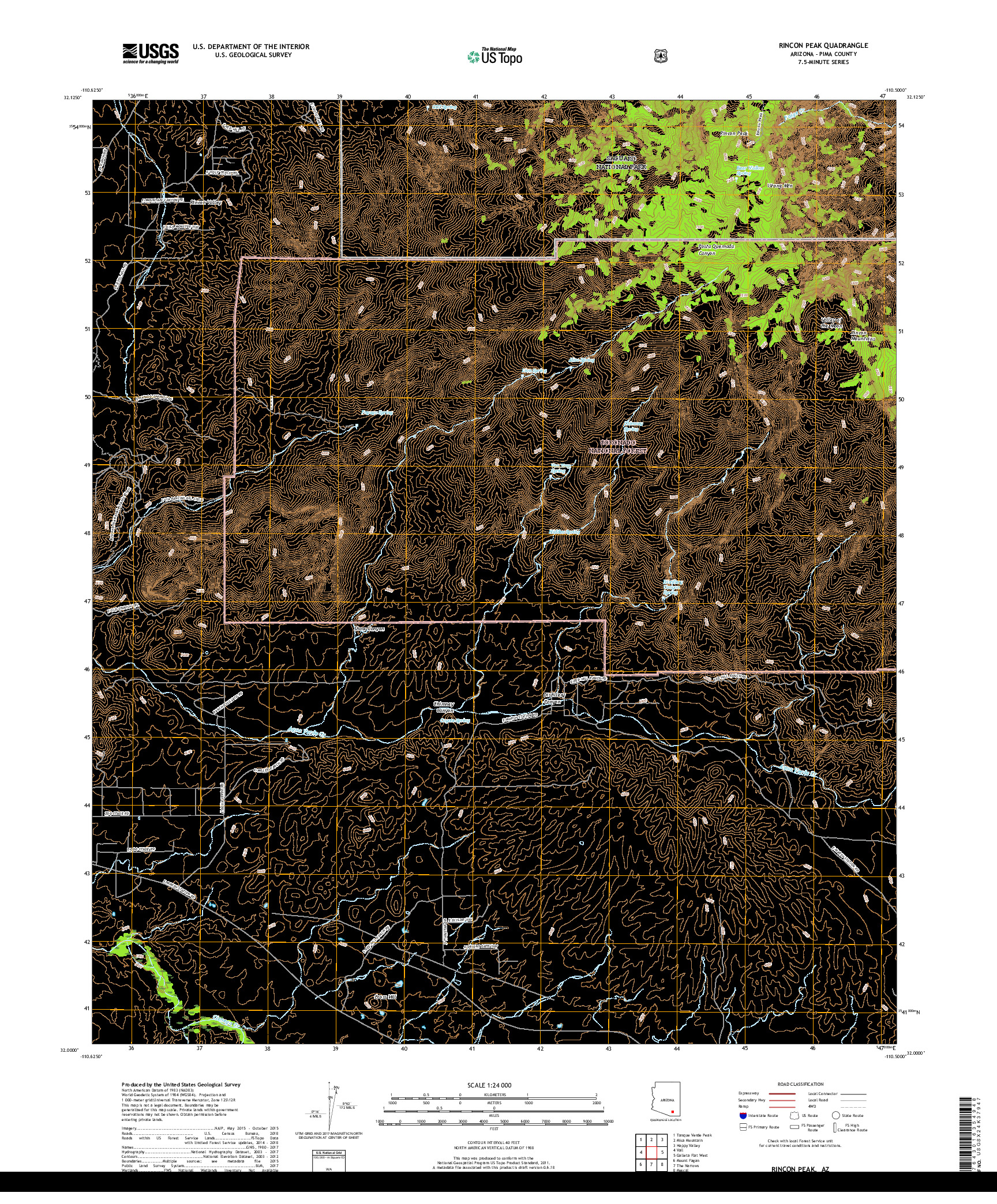 USGS US TOPO 7.5-MINUTE MAP FOR RINCON PEAK, AZ 2018