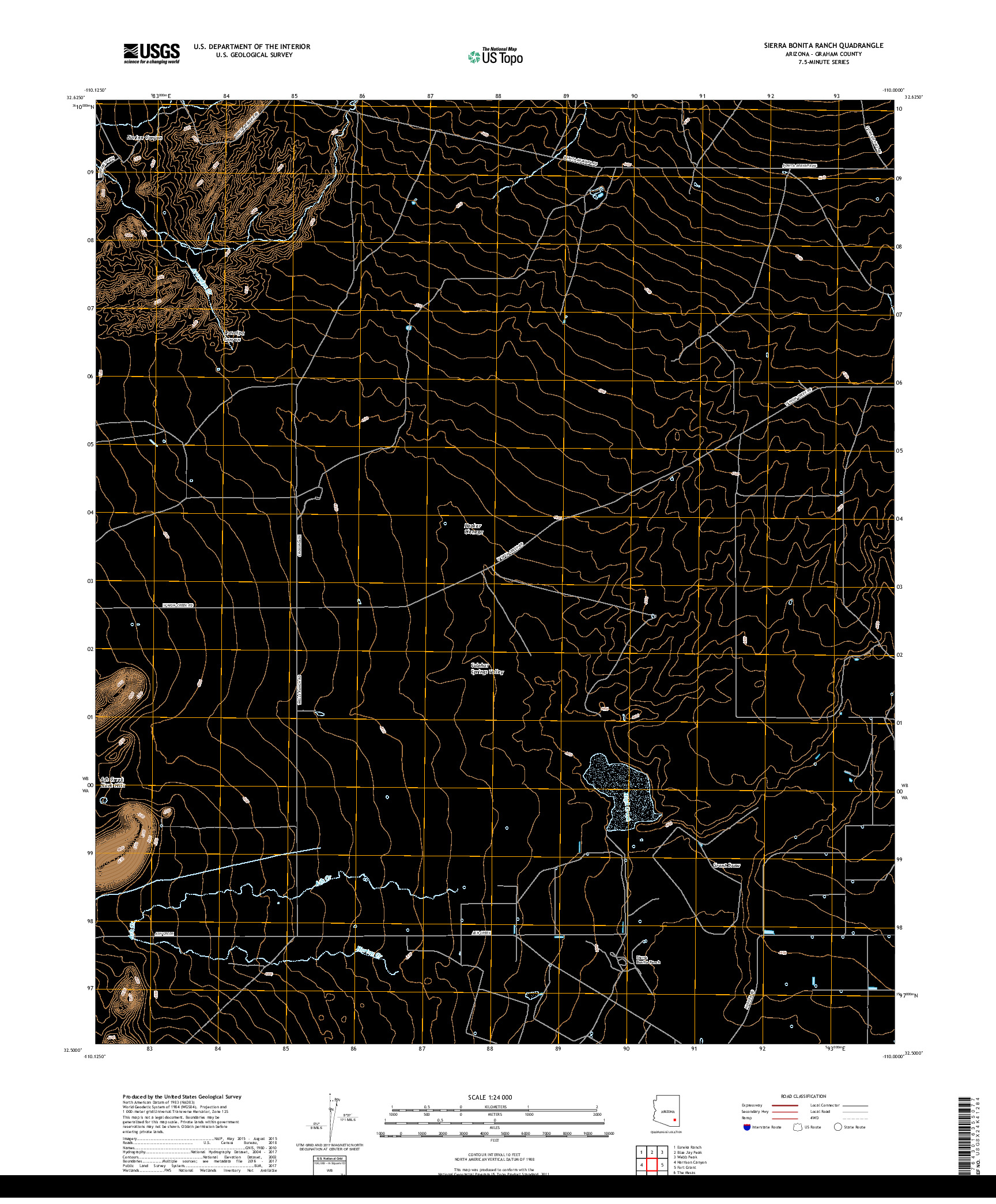 USGS US TOPO 7.5-MINUTE MAP FOR SIERRA BONITA RANCH, AZ 2018
