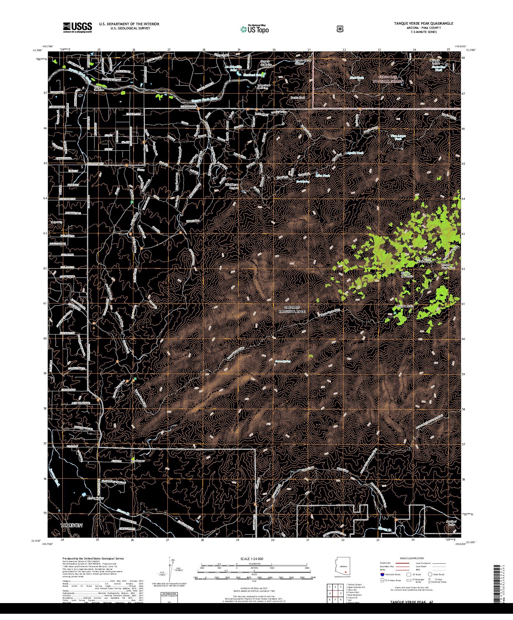 USGS US TOPO 7.5-MINUTE MAP FOR TANQUE VERDE PEAK, AZ 2018