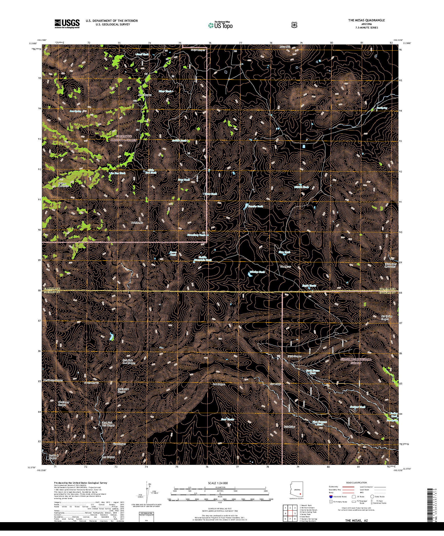 USGS US TOPO 7.5-MINUTE MAP FOR THE MESAS, AZ 2018