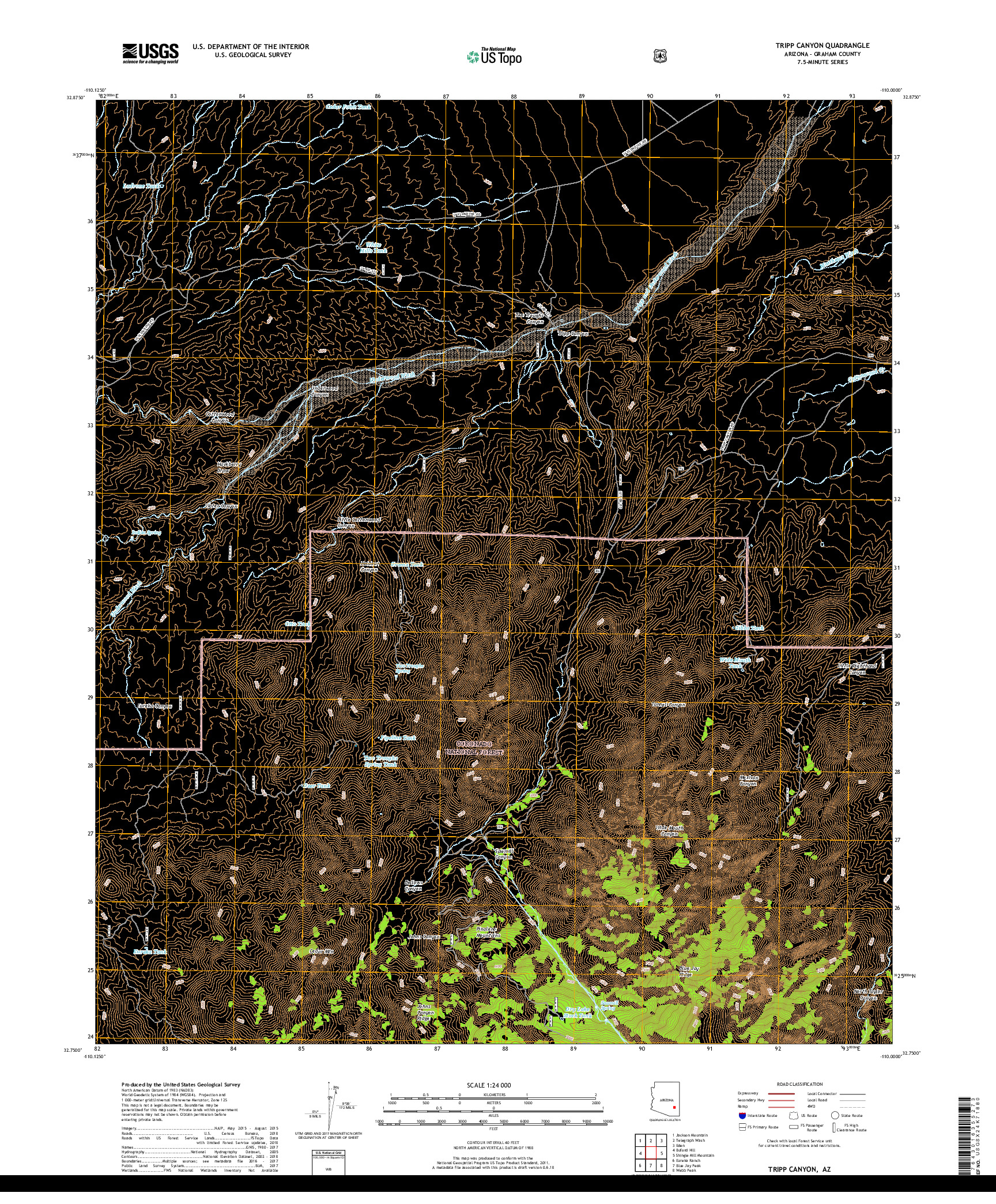 USGS US TOPO 7.5-MINUTE MAP FOR TRIPP CANYON, AZ 2018