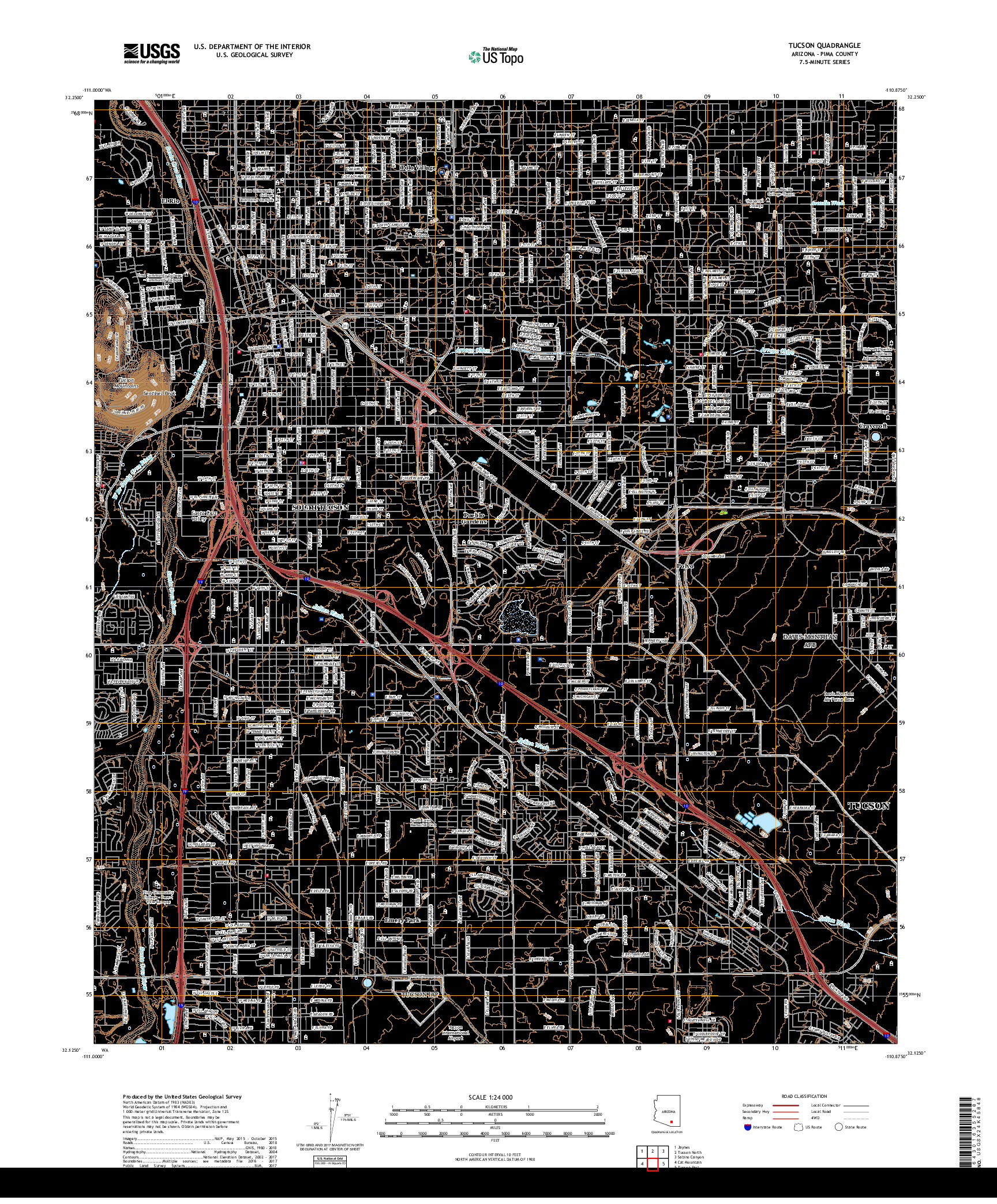 USGS US TOPO 7.5-MINUTE MAP FOR TUCSON, AZ 2018