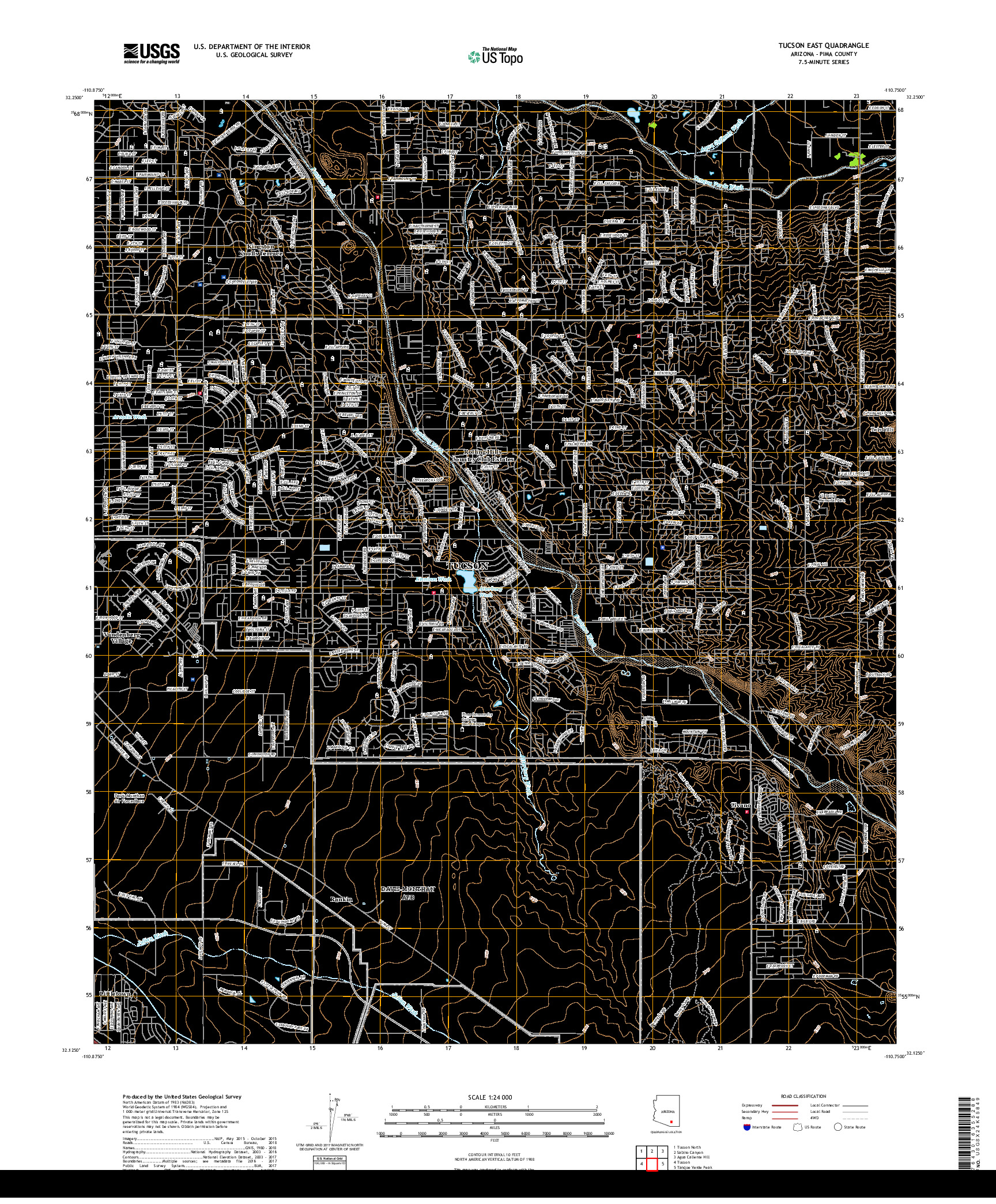 USGS US TOPO 7.5-MINUTE MAP FOR TUCSON EAST, AZ 2018