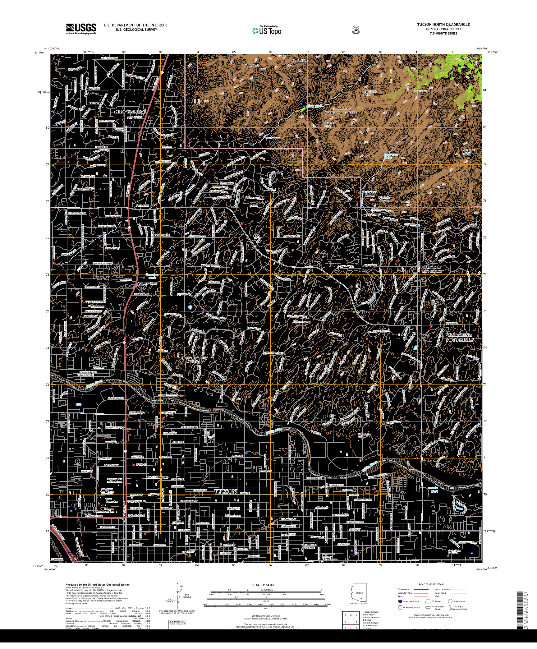 USGS US TOPO 7.5-MINUTE MAP FOR TUCSON NORTH, AZ 2018