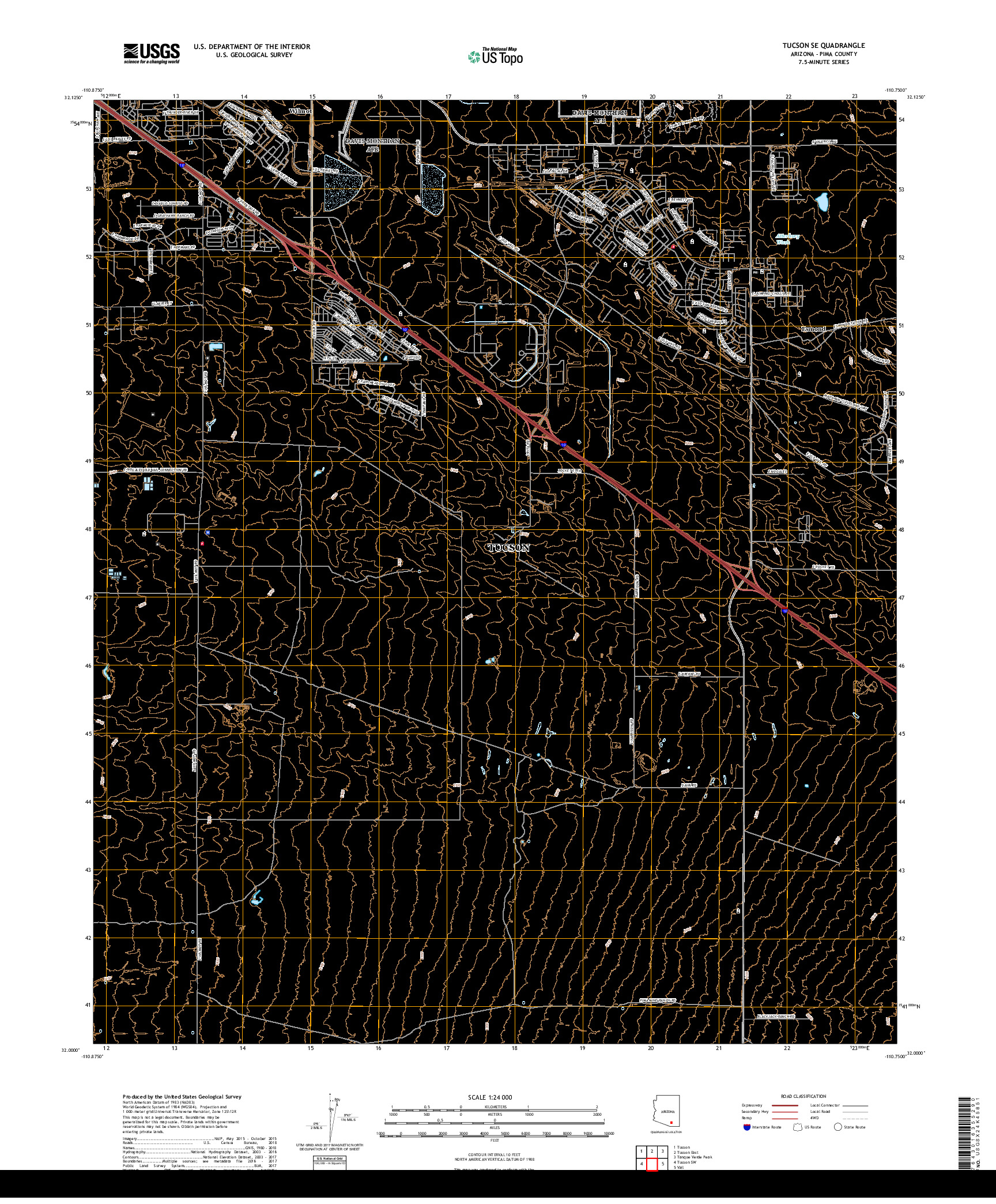 USGS US TOPO 7.5-MINUTE MAP FOR TUCSON SE, AZ 2018