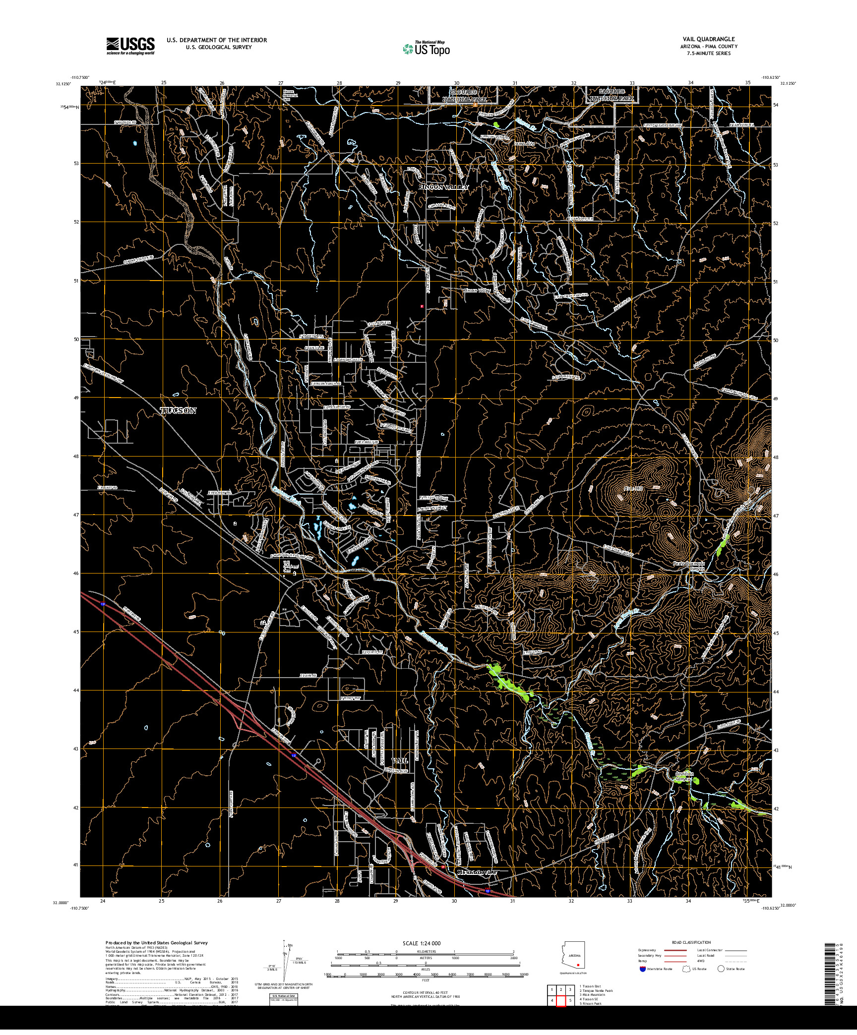 USGS US TOPO 7.5-MINUTE MAP FOR VAIL, AZ 2018