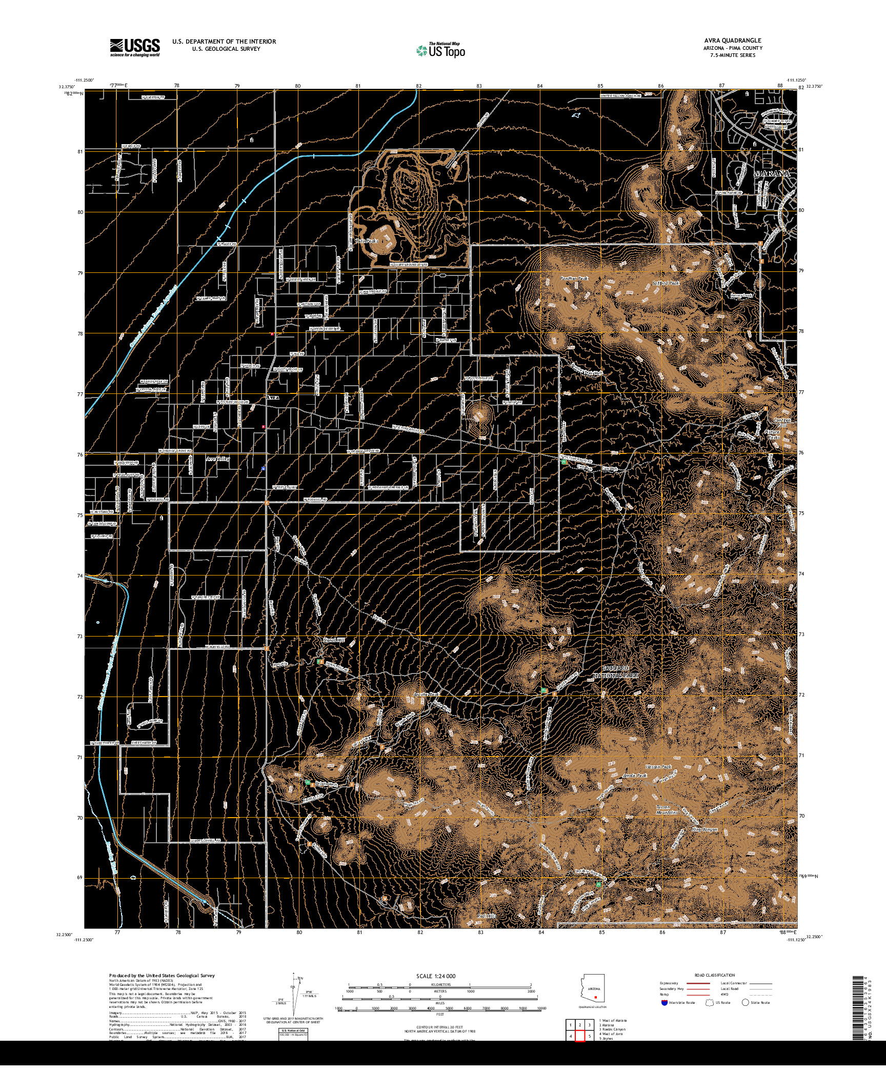 USGS US TOPO 7.5-MINUTE MAP FOR AVRA, AZ 2018