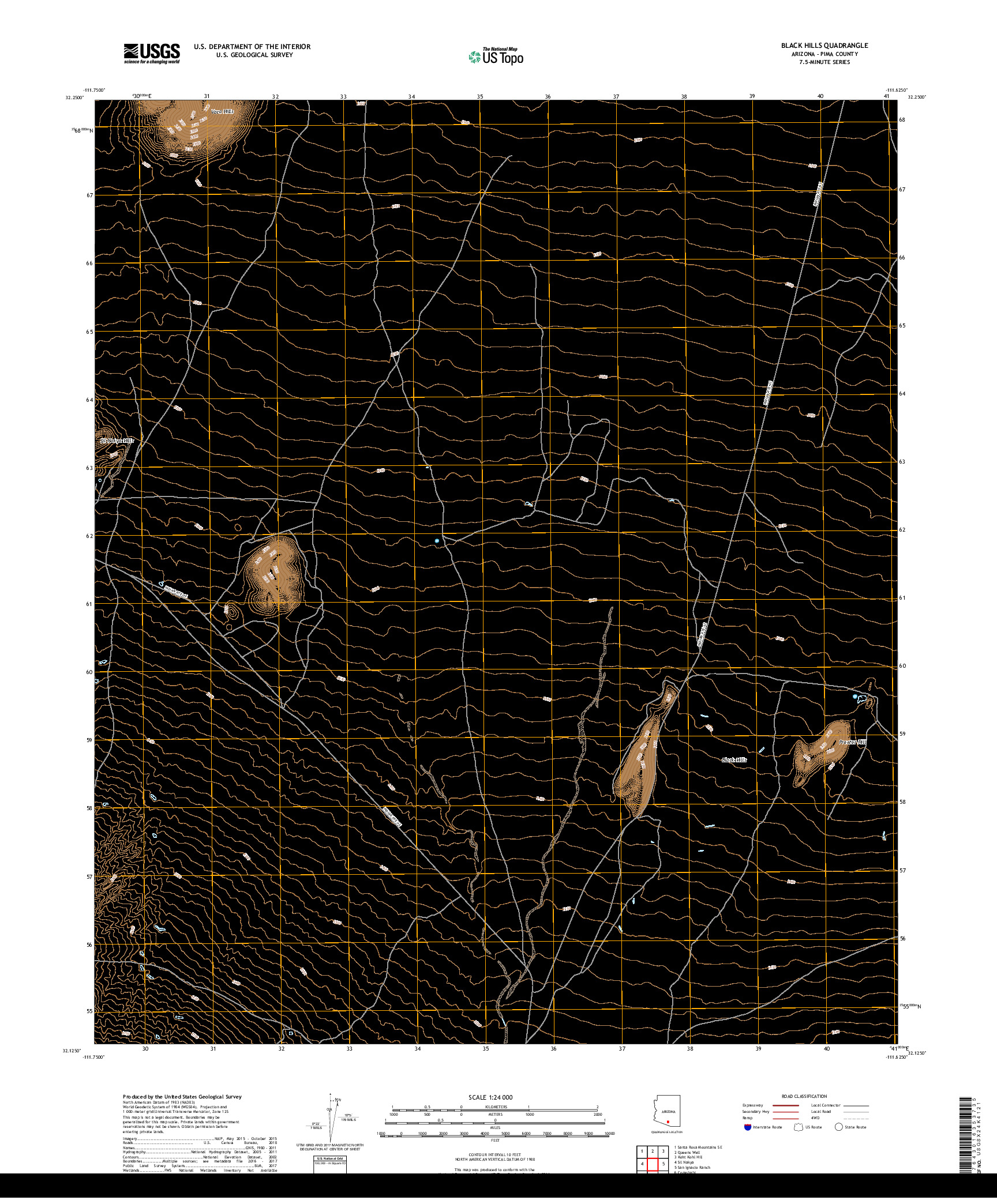 USGS US TOPO 7.5-MINUTE MAP FOR BLACK HILLS, AZ 2018