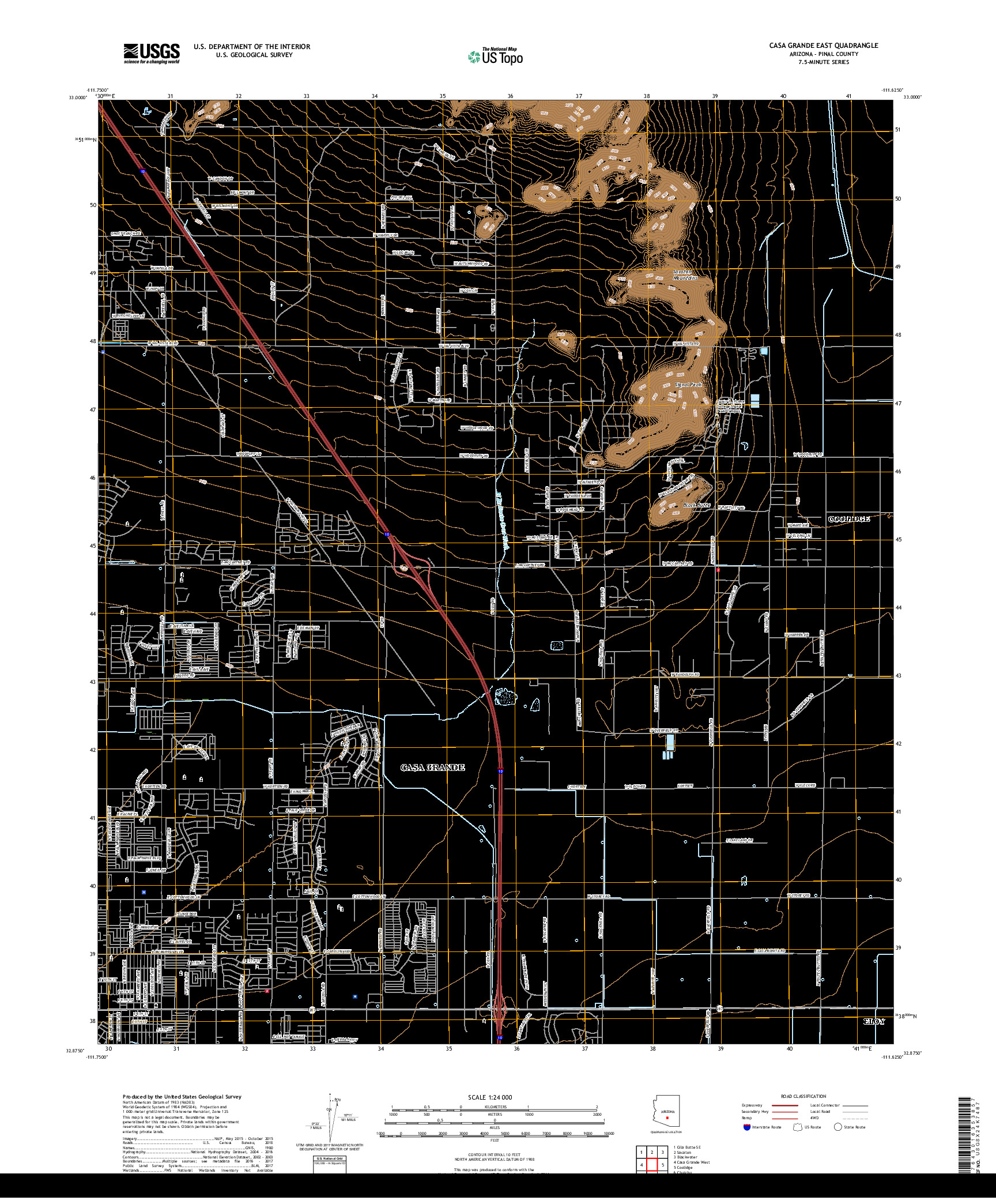 USGS US TOPO 7.5-MINUTE MAP FOR CASA GRANDE EAST, AZ 2018