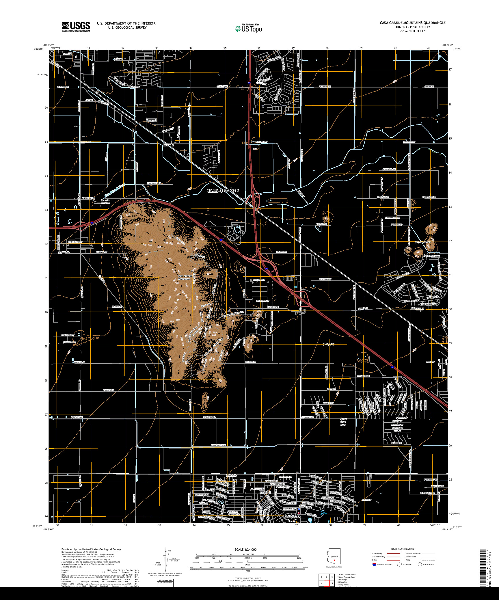 USGS US TOPO 7.5-MINUTE MAP FOR CASA GRANDE MOUNTAINS, AZ 2018