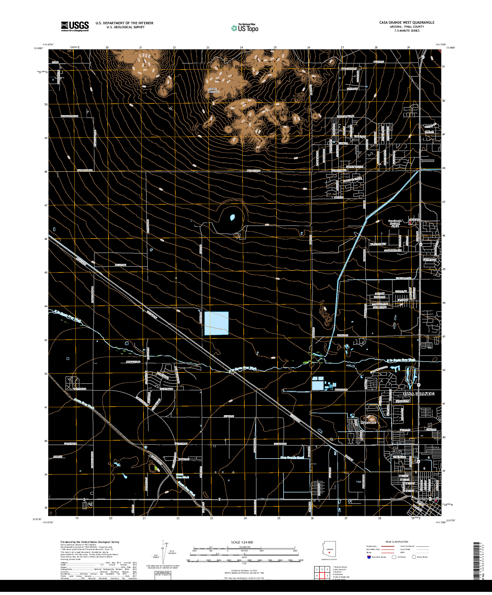 USGS US TOPO 7.5-MINUTE MAP FOR CASA GRANDE WEST, AZ 2018