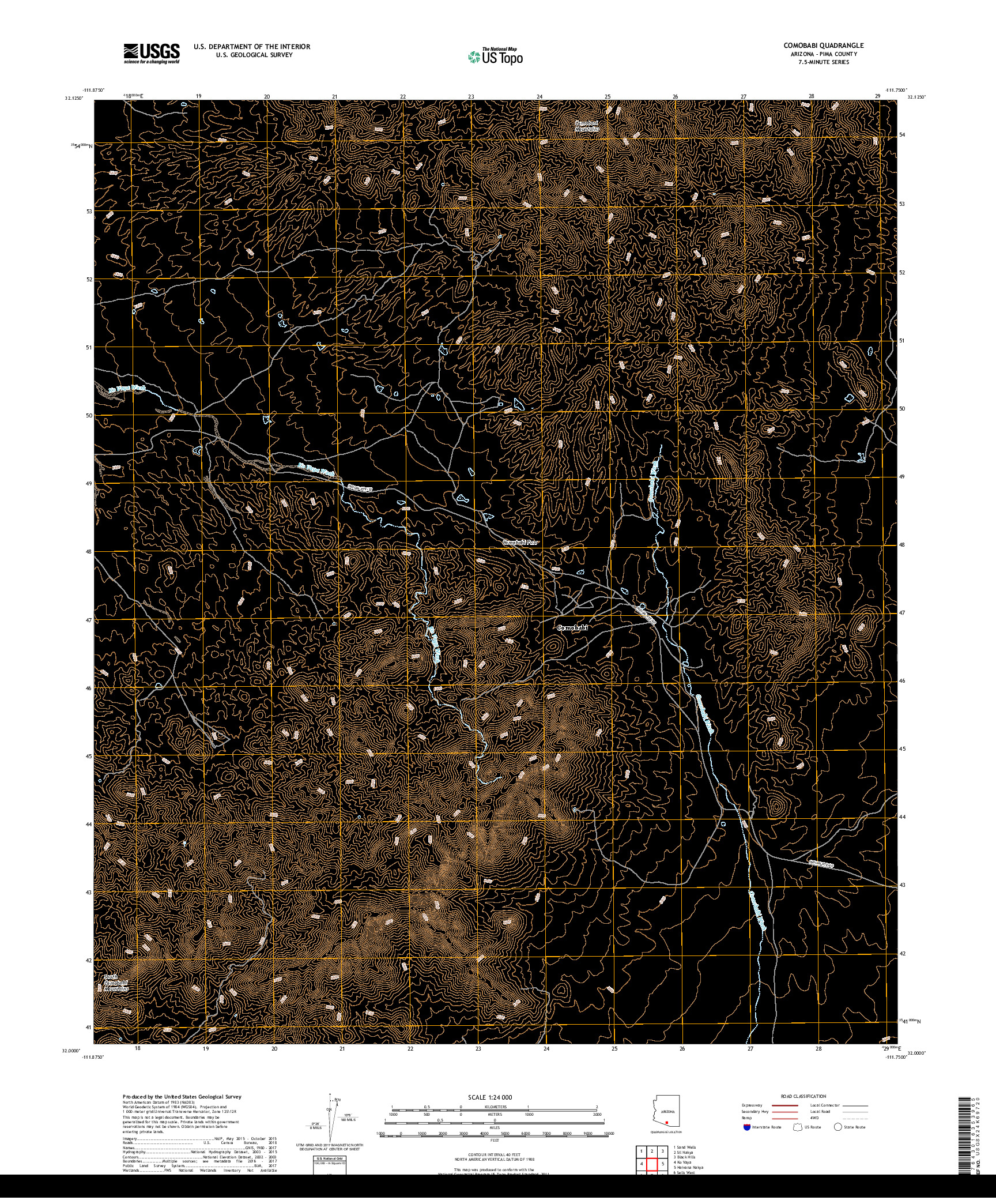 USGS US TOPO 7.5-MINUTE MAP FOR COMOBABI, AZ 2018