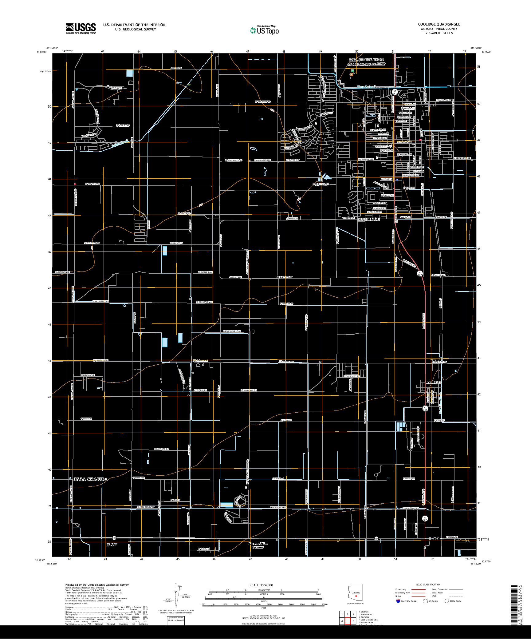 USGS US TOPO 7.5-MINUTE MAP FOR COOLIDGE, AZ 2018