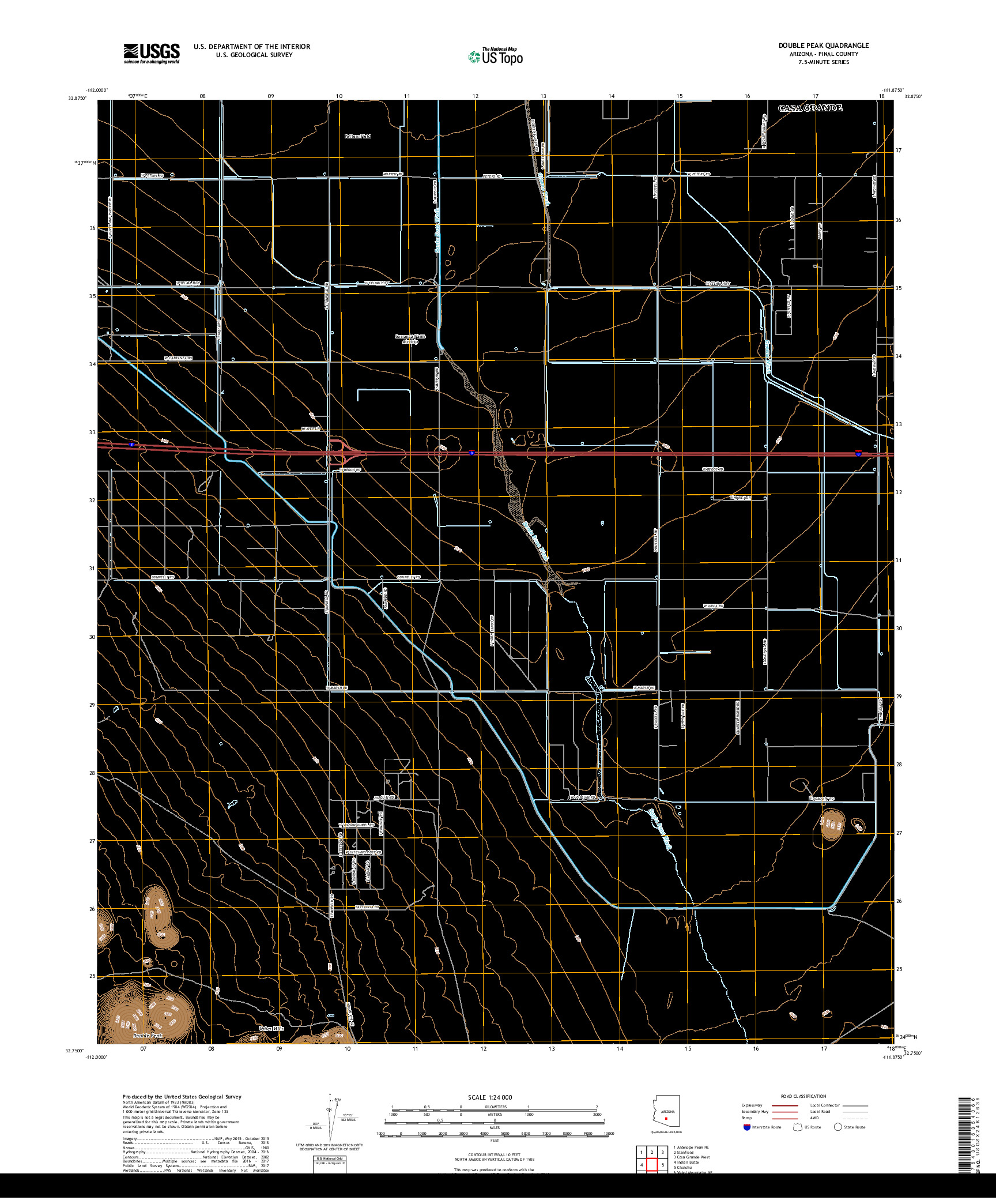 USGS US TOPO 7.5-MINUTE MAP FOR DOUBLE PEAK, AZ 2018