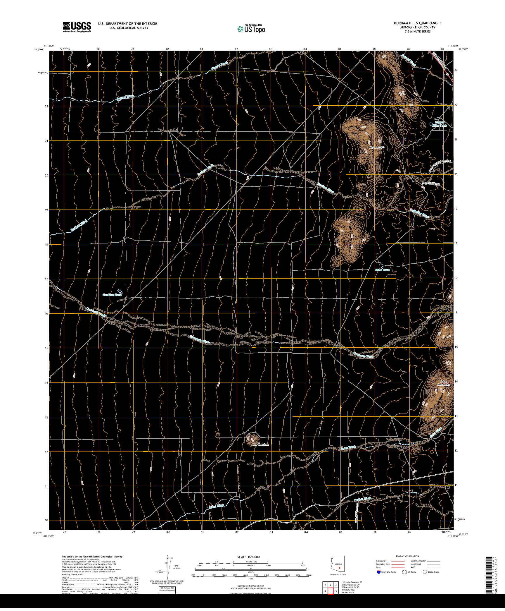 USGS US TOPO 7.5-MINUTE MAP FOR DURHAM HILLS, AZ 2018