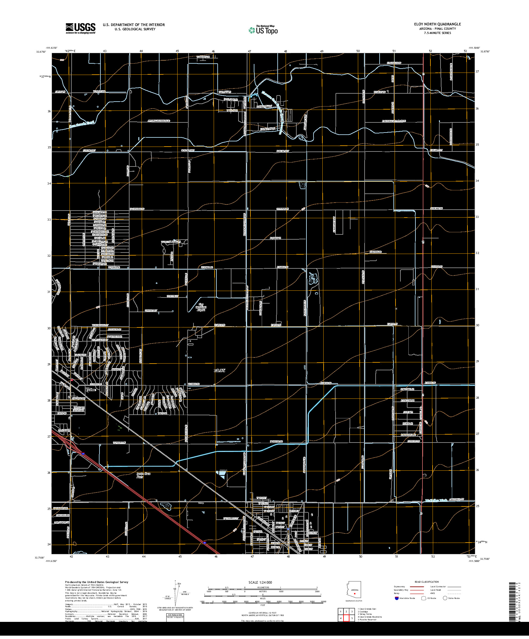 USGS US TOPO 7.5-MINUTE MAP FOR ELOY NORTH, AZ 2018