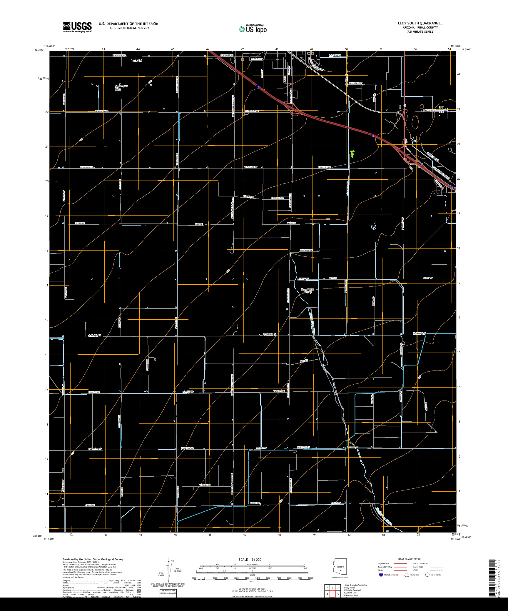 USGS US TOPO 7.5-MINUTE MAP FOR ELOY SOUTH, AZ 2018