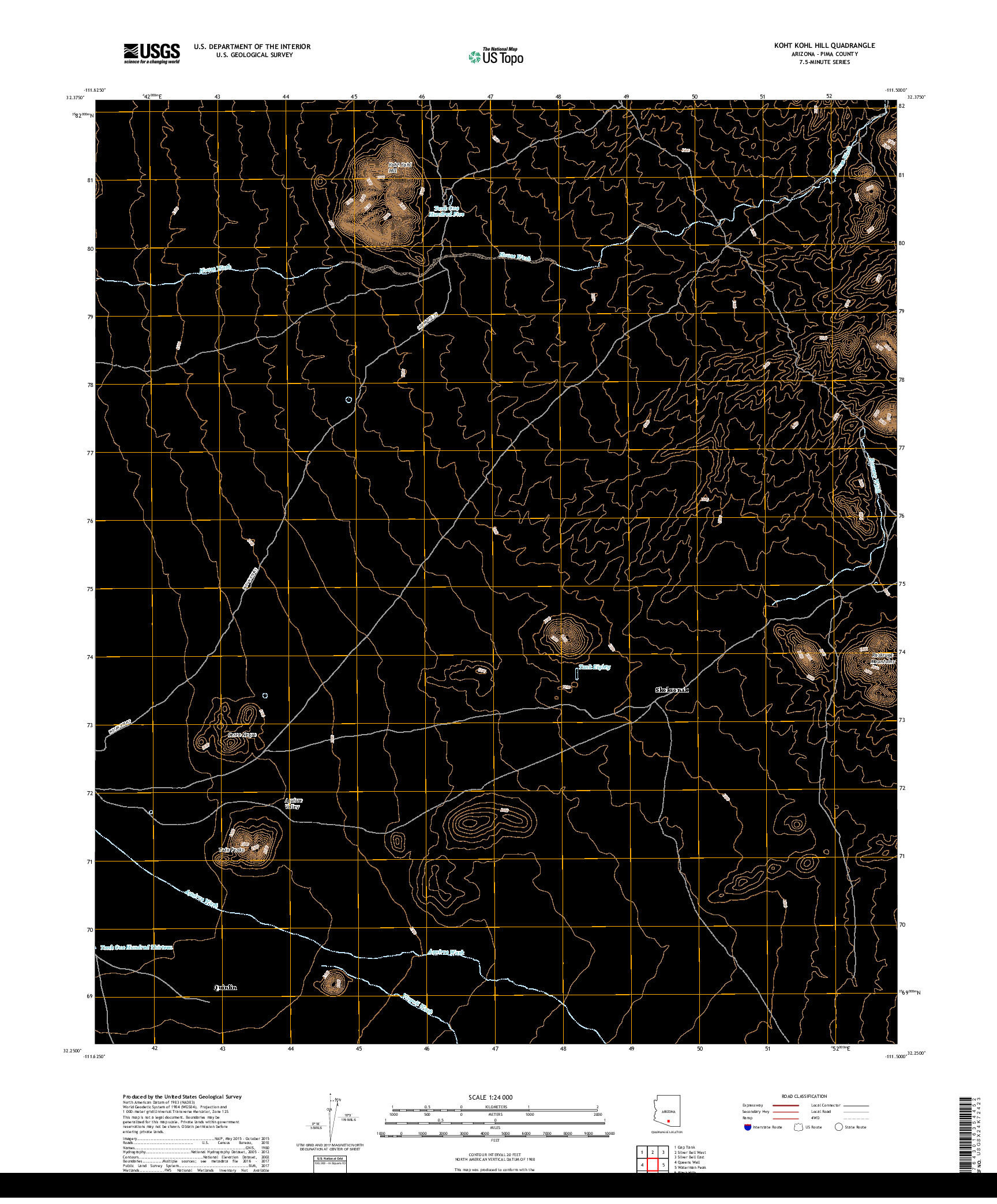 USGS US TOPO 7.5-MINUTE MAP FOR KOHT KOHL HILL, AZ 2018